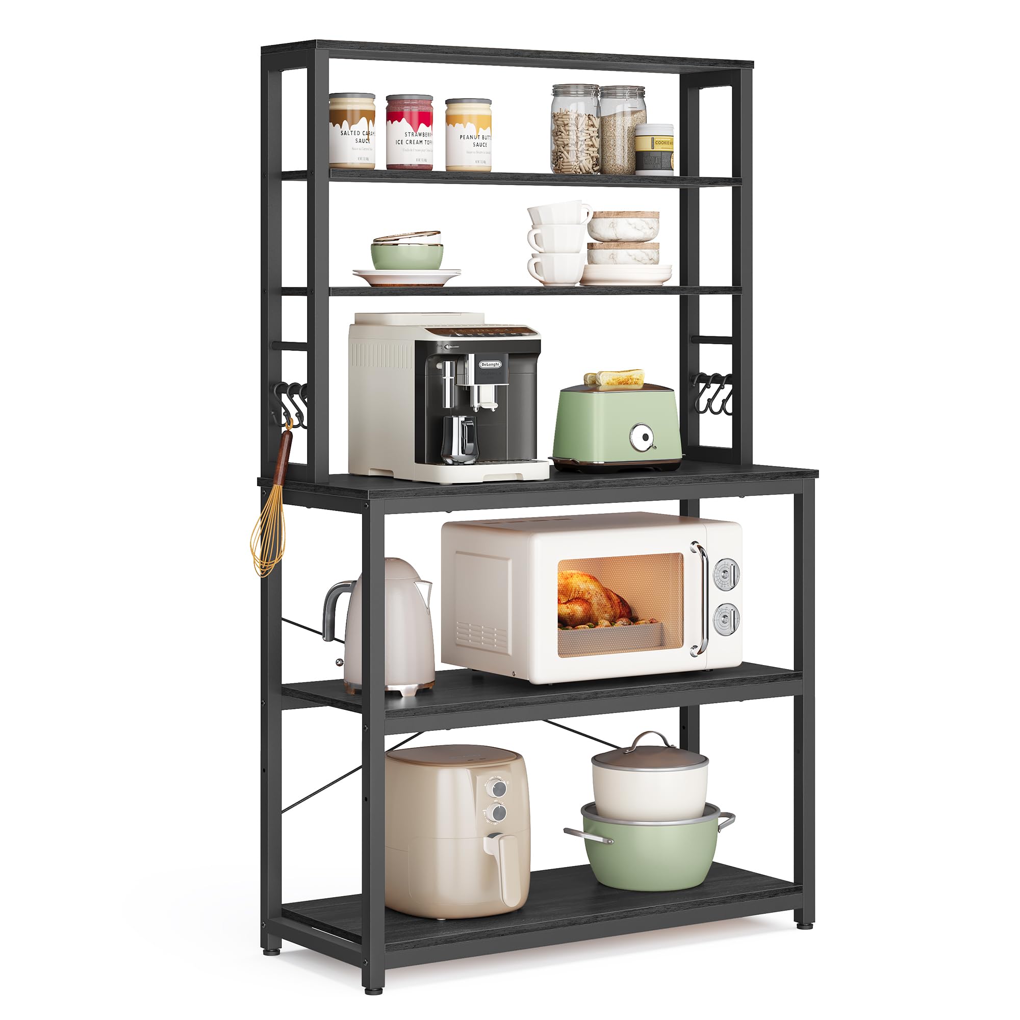 VASAGLE Coffee Bar, 31.5 Inches 6-Tier Baker's Rack with 6 Hooks