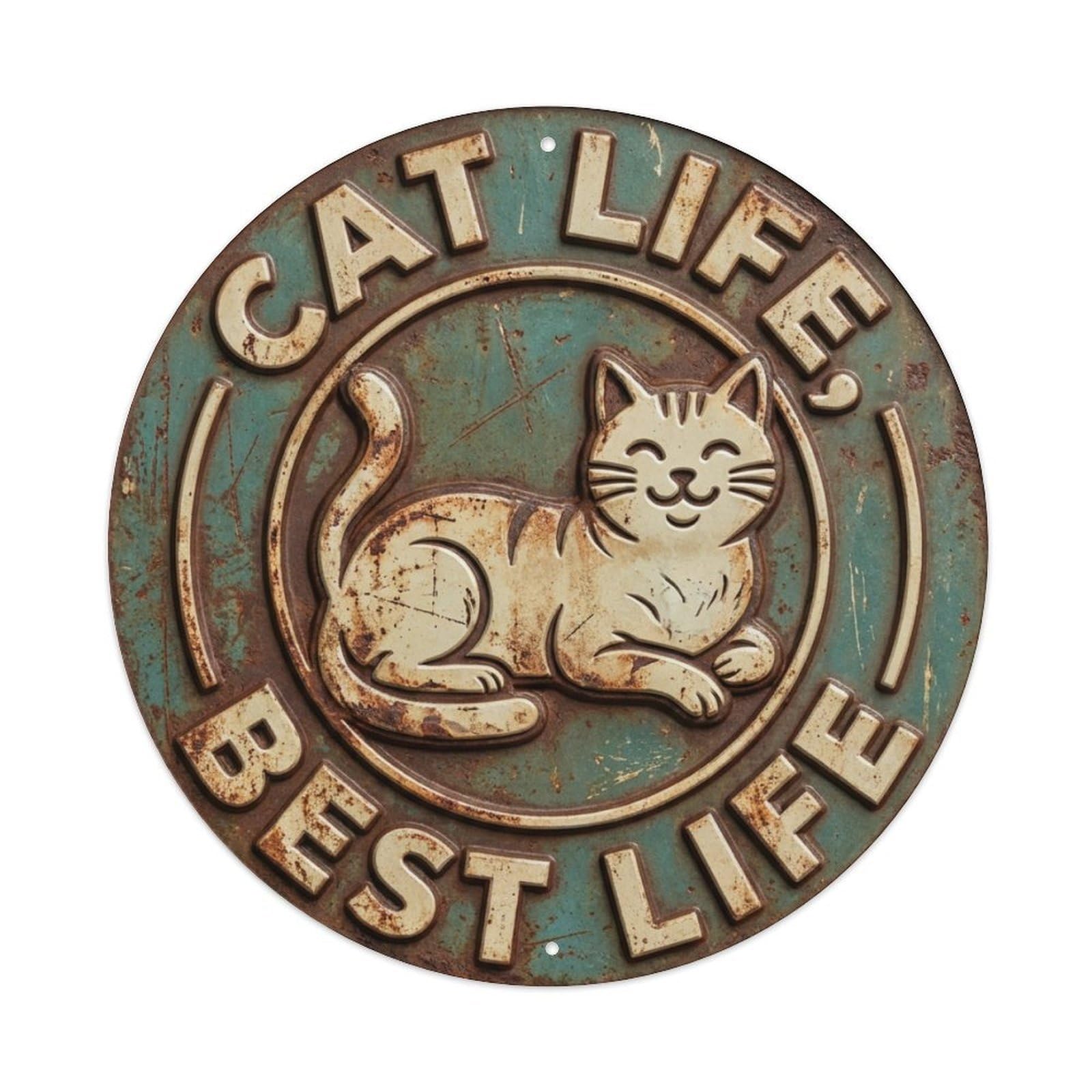Cat Life Best Life Meow Metal Tin Sign Plaque Wall Decor for Cafe, Club Bar, Office, Home Garden Round Metal Poster 8x8Inch