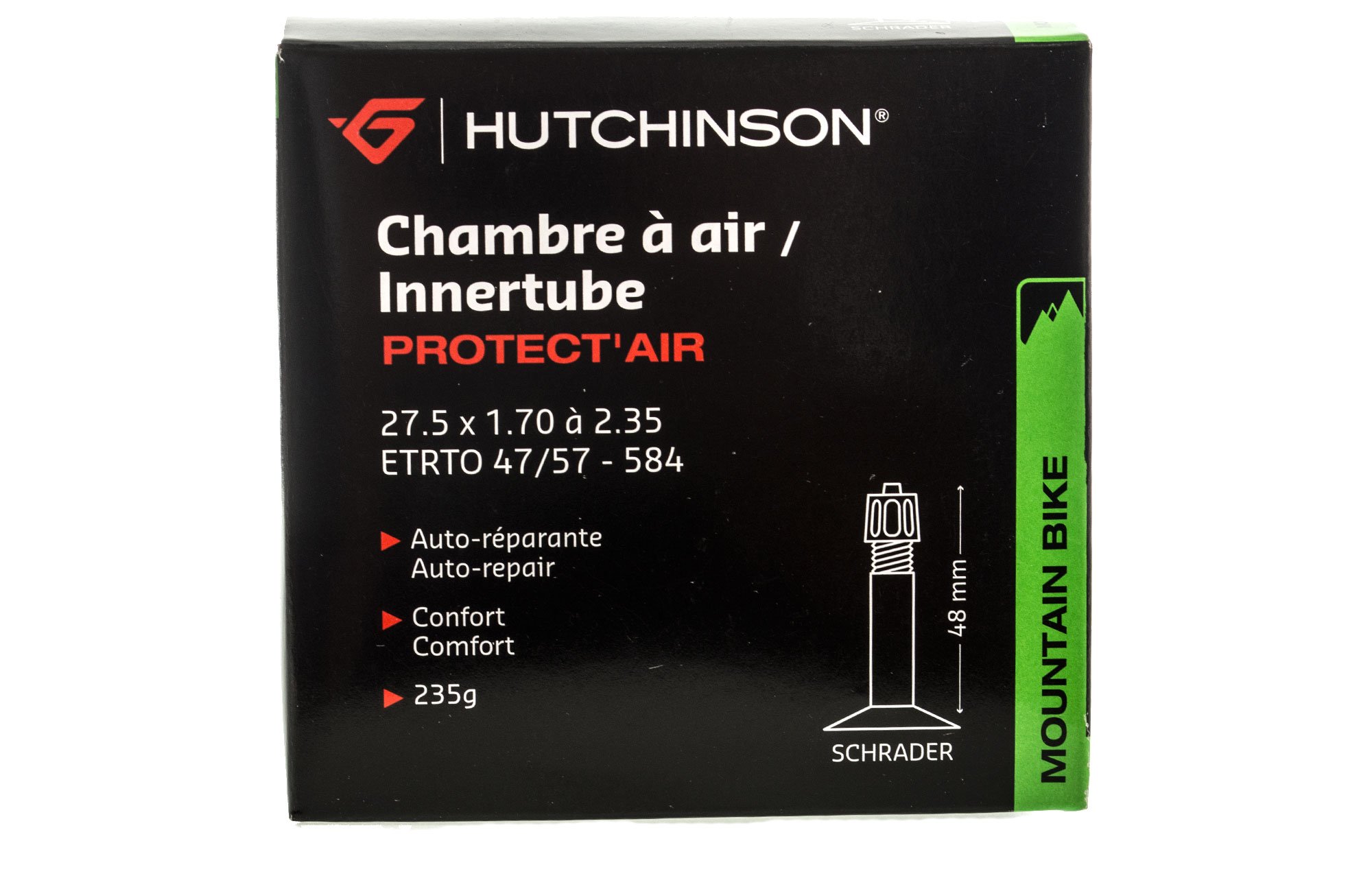 Chambre à Air VTT Hutchinson Protect'Air - Auto-Réparante - Valve Schrader - 27,5 X 1,70-2,35 - Anti-Crevaison