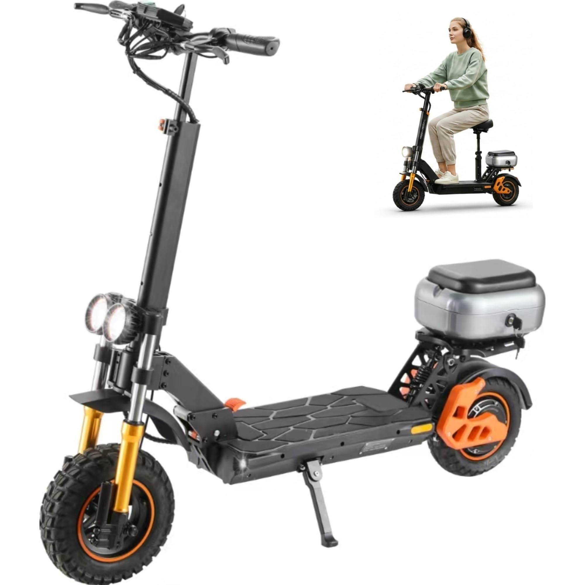 V5MAX Monopattino Elettrico Pieghevole, 48V 18Ah, 30-45Km di Autonomia | Limite Di Velocità Sbloccabile, Display Alta Definizione, Pneumatici 10", Sedile, Bauletto, Doppia Sospensione&Freno a Disco