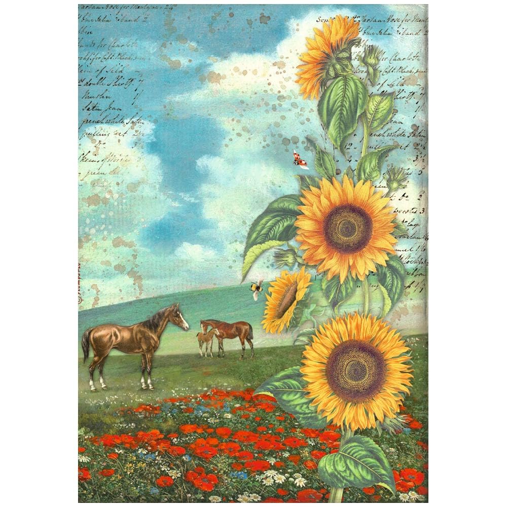 Stamperia A4 Rice Paper Sunflower Art and Horses, Multicolour, One Size