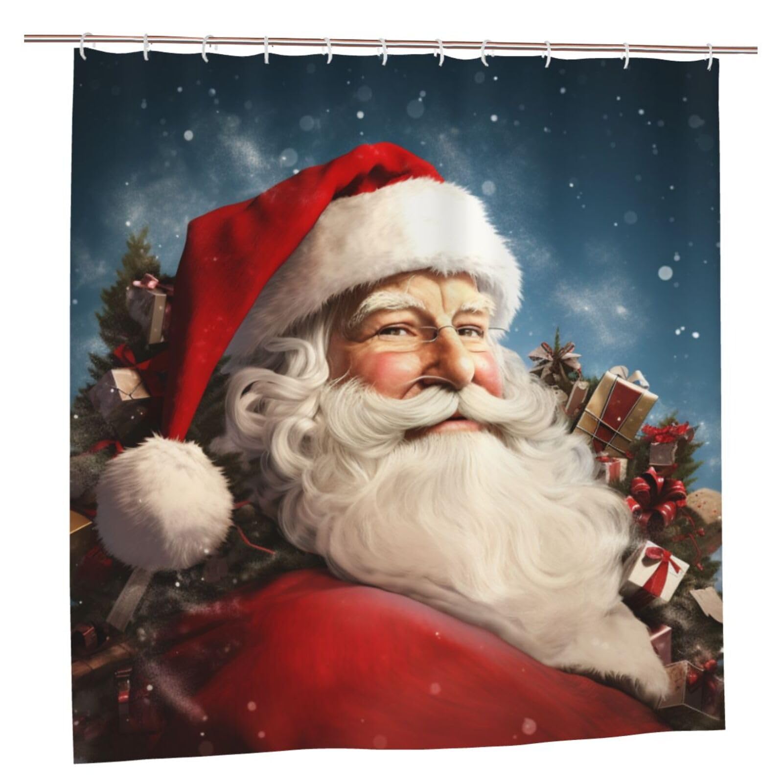 BWWHCCTI Santa Clause Printed Shower Curtain With 12 Plastic Hooks Opaque Quick Drying Waterproof Shower Curtains Sets For Bathroom 183x183 CM