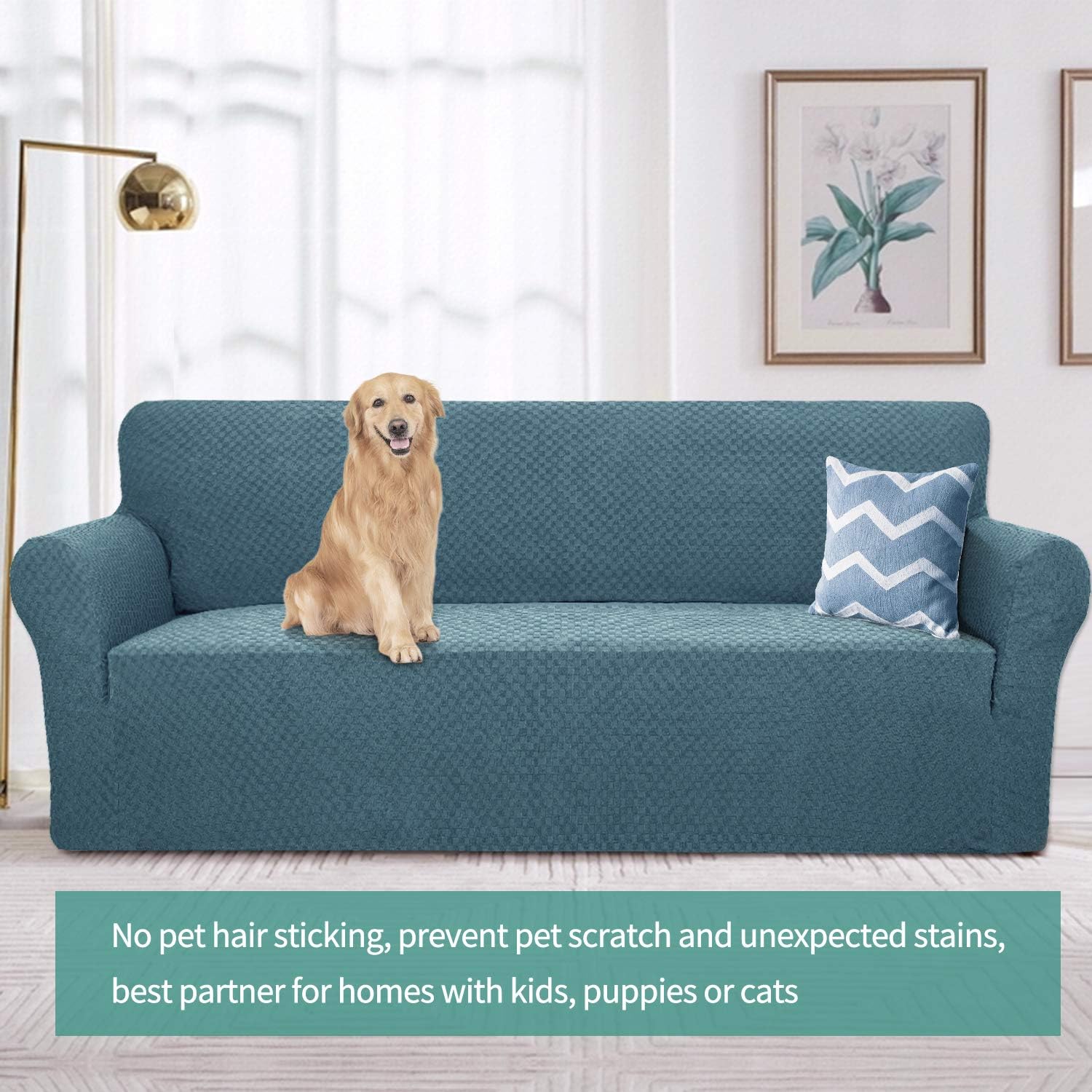 Small Ottoman Cover + Extra Large Sofa Slipcover (Peacock Blue)