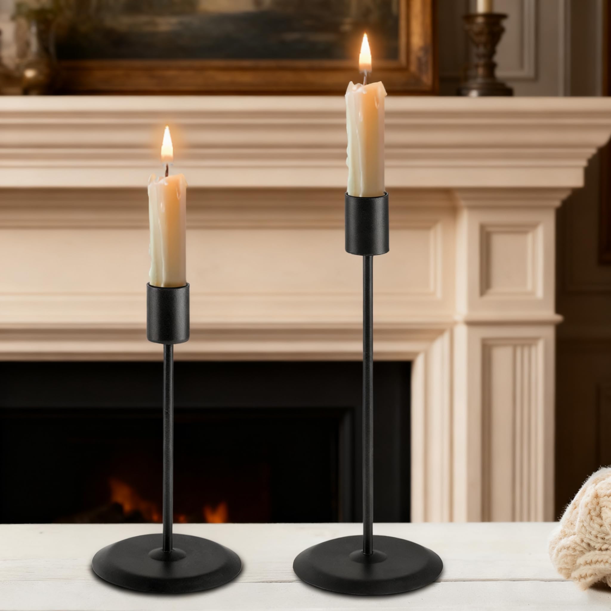 Matte Black Candle Holders, Set of 2 Decorative Candlestick Holders for Taper Candles, Metal Candle Stands for Home Decor, Wedding, Dinning, Party, Anniversary, Fits 3/4 Inch Thick Candle Product Image 6