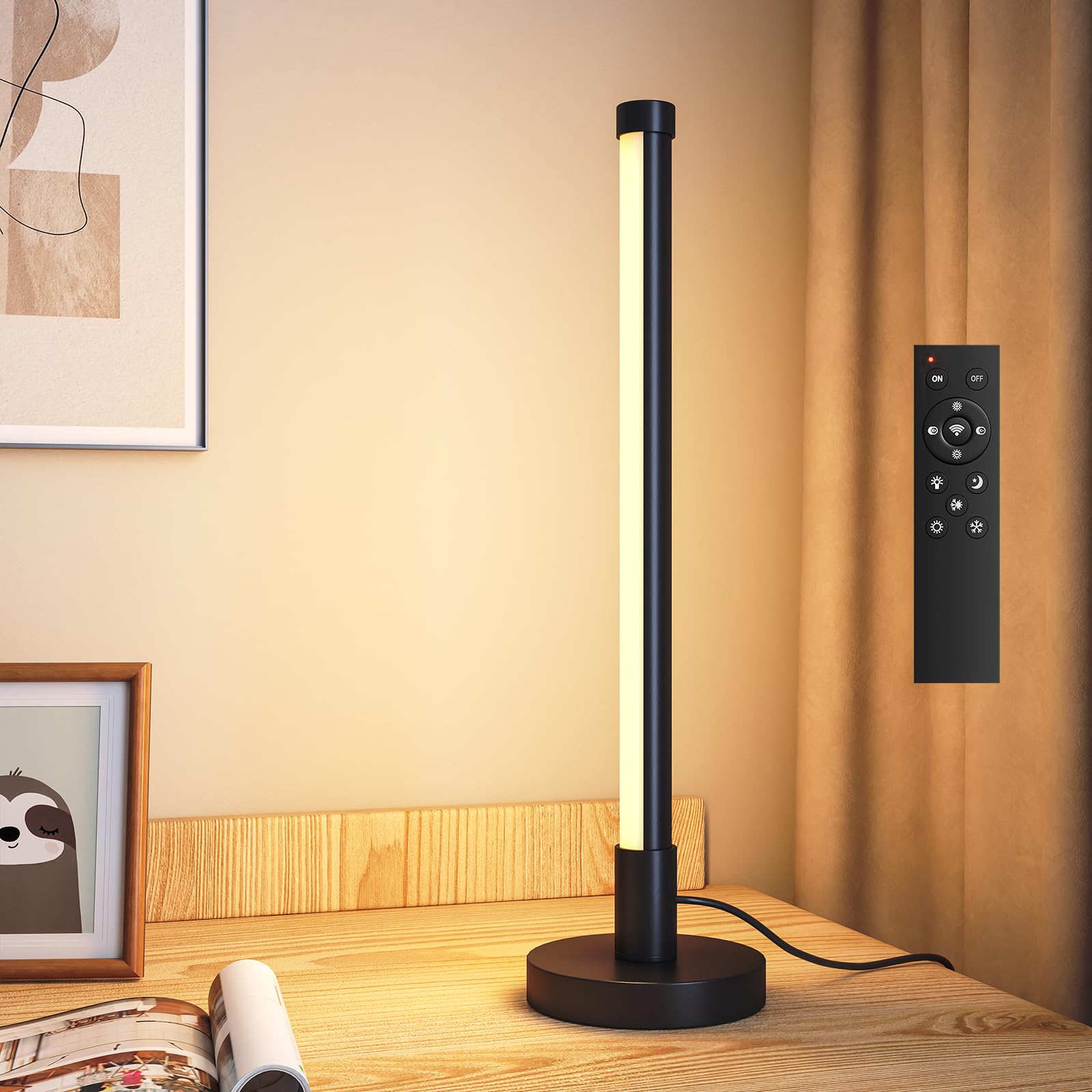 pekipe Dimmable Bedside Lamp，Table Lamp with Remote Control，Adjustable Light Color Temperature and Brightness.，Table Lamp for Living Room Bedroom， Dimmable Small Lamp for Study, Kids Room，Dorm,Office