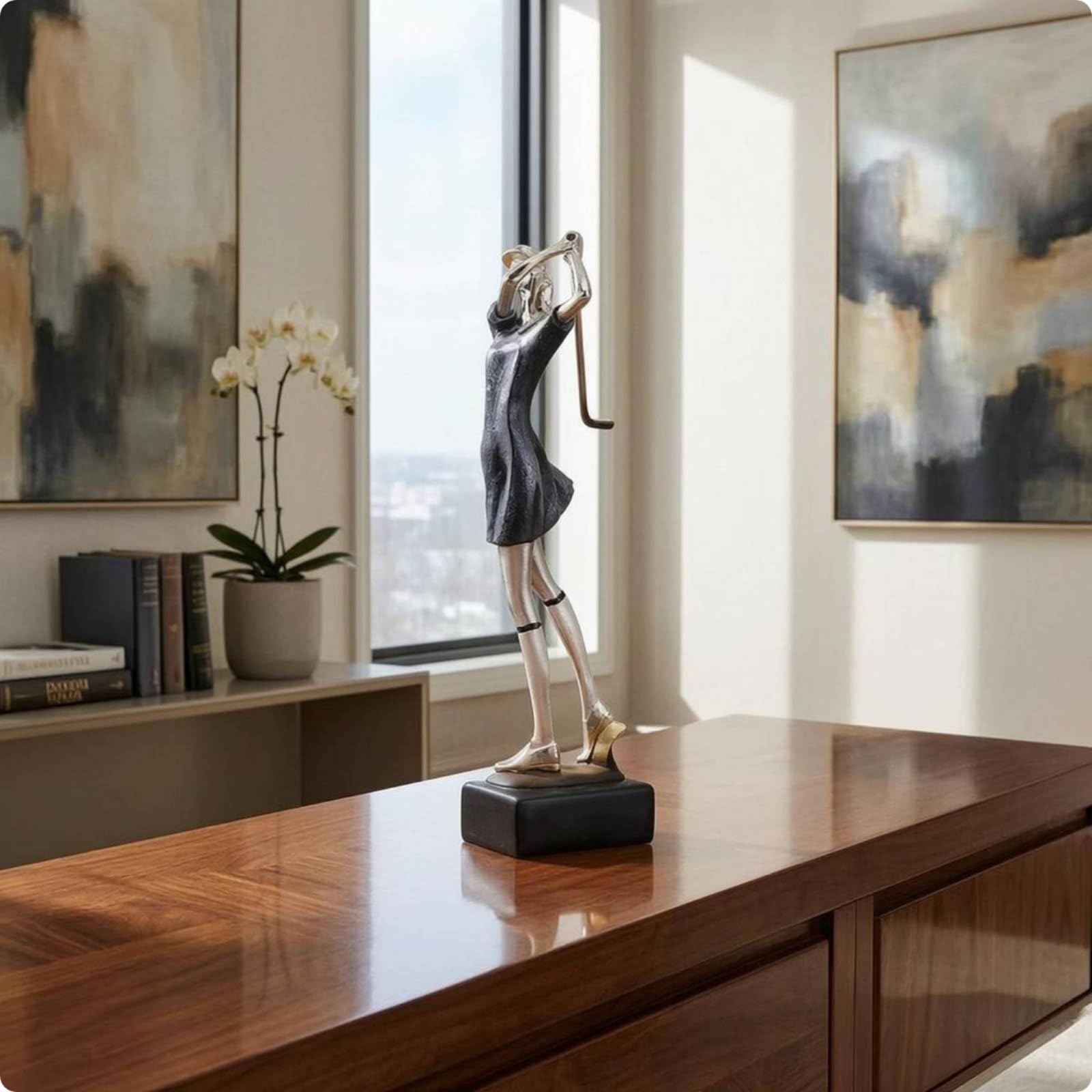 Statuetta Golfista Scultura Decorazione Ornamento Figura Resina con Design Riflessivo E Profilo Minimale su Base Stabile Adatta per Ufficio Vetrina, Stile Golfista Uomo