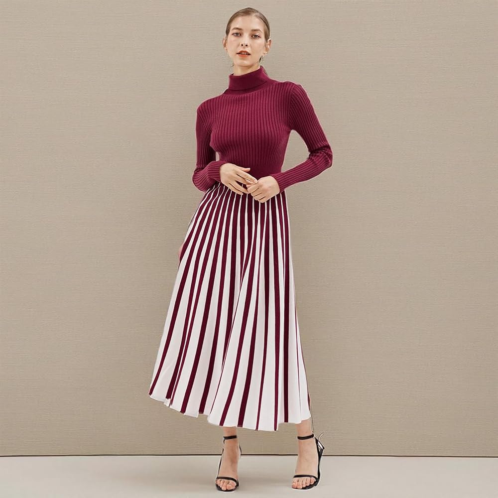 【新品】Striped Turtleneck Mini Knit Dress Easy Bliss Turtleneck Striped Mini Dress | Windsor