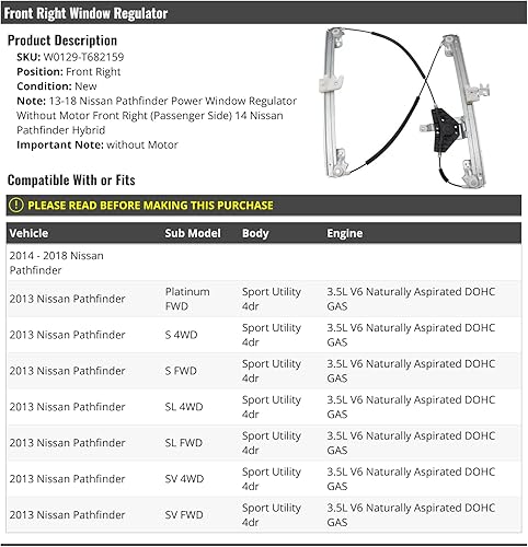 Ensamblaje del Elevalunas eléctrico del lado del pasajero delantero derecho - sin motor