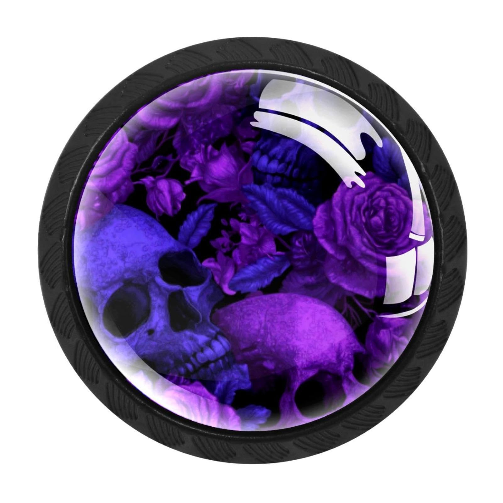 CHENZZZZ Purple Skulls and Roses (1) Cabinet Knobs 4 Pieces Drawer Kitchen Cabinets Dresser Cupboard Wardrobe Unique Pulls Handles