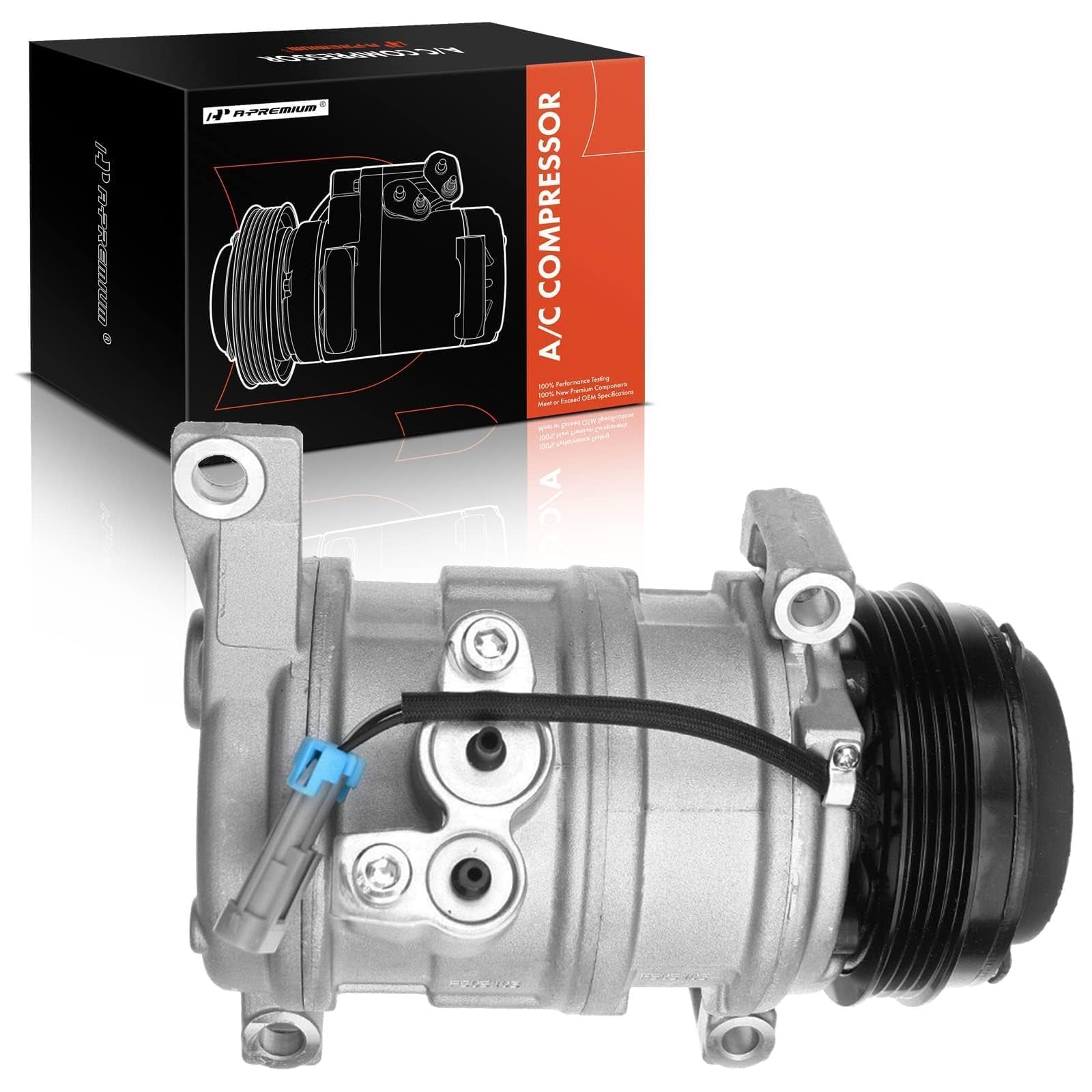 A-Premium AC Compressor with Clutch Compatible with Chevrolet, GMC Models - Silverado, Suburban, Sierra, Avalanche, Express, Tahoe, Yukon, Escalade, & More - with 2 Mounting Holes