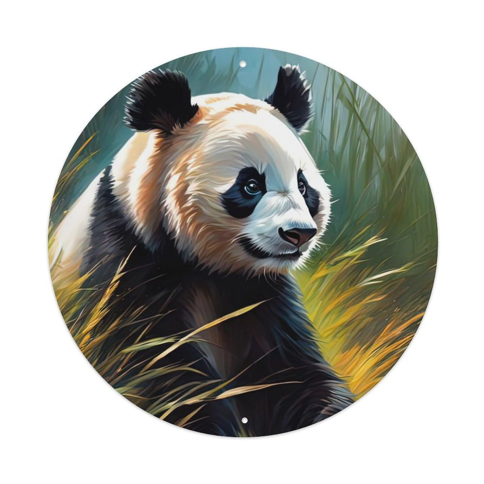 Animal Panda on Grass Artwork Metal Tin Sign
