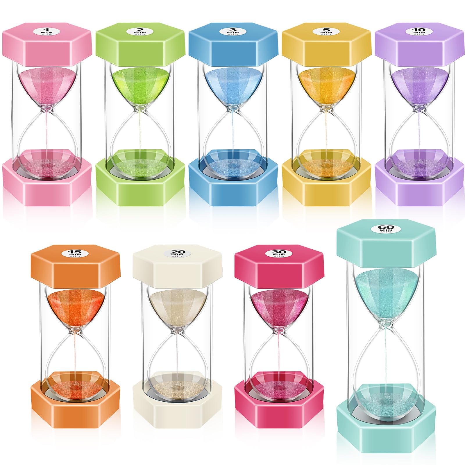 Yunsailing Set di 9 clessidra colorate con sabbia da 1/2/3/5/10/15/20/30/60 minuti, per bambini, in plastica, per aule, casa, ufficio, cucina, giochi (colori macaron)