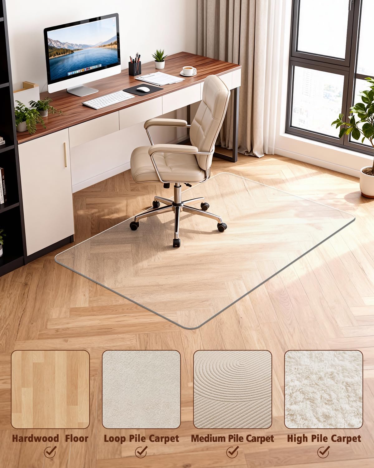 Hard Frosted Office Chair Mat for High Pile Carpet and Hardwood Floor, 32" x 47.2" Anti-Slip Computer Rolling Chair Mat, Heavy Duty Chair Pad Under Desk Carpeted Floor Protector for Home, 1PCS