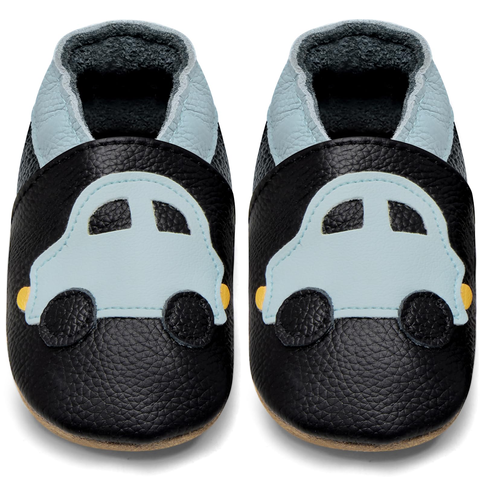 IceUnicorn Krabbelschuhe Baby Lauflernschuhe Jungen Mädchen Weicher Leder Babyhausschuhe Kleinkind Rutschfeste Lederschuhe Baby(Schwarzes Auto, 0-6 Monate)