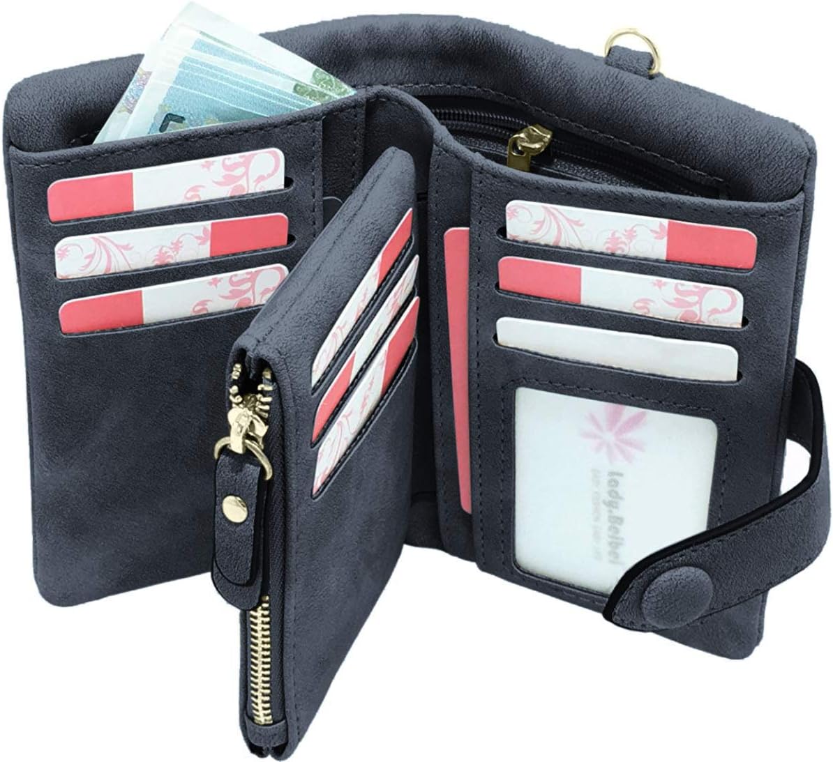 YOTOO TOPKULL Wallets for Women Bifold Small RFID Soft Leather Ladies Wallets Trifold Womens Wallets Billfolds Mini Wristlet Clutch Cute Zipper Coin Purse with Wrist Strap