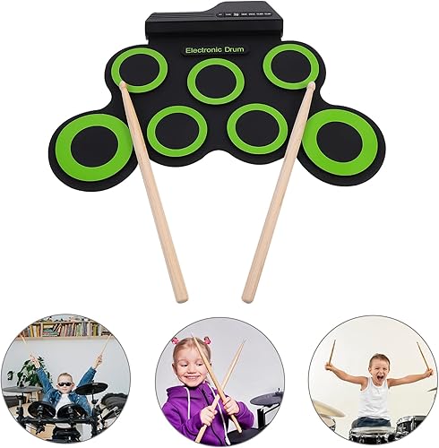Miniatura 8 de Generic 1 juego de batería electrónica portátil recargable por USB, batería eléctrica midi, almohadillas de práctica de tambor enrollables con