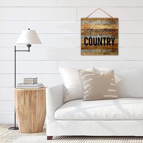 Miniatura 4 de Shabby Motivational Quote Wood Pallet Encouragement Quote Home Theme Life is Better in the Country 16x16in Wall Hanging Wooden Plaque for Porch