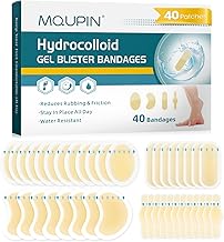 MQUPIN 40 Pieces Blister Plasters for Feet, Invisible Hydrocolloid Patches, Waterproof Hydrocolloid Plasters with 4 Sizes, Blister Gel Bandage for Toe, Foot, Heel Protection and Blister Prevention