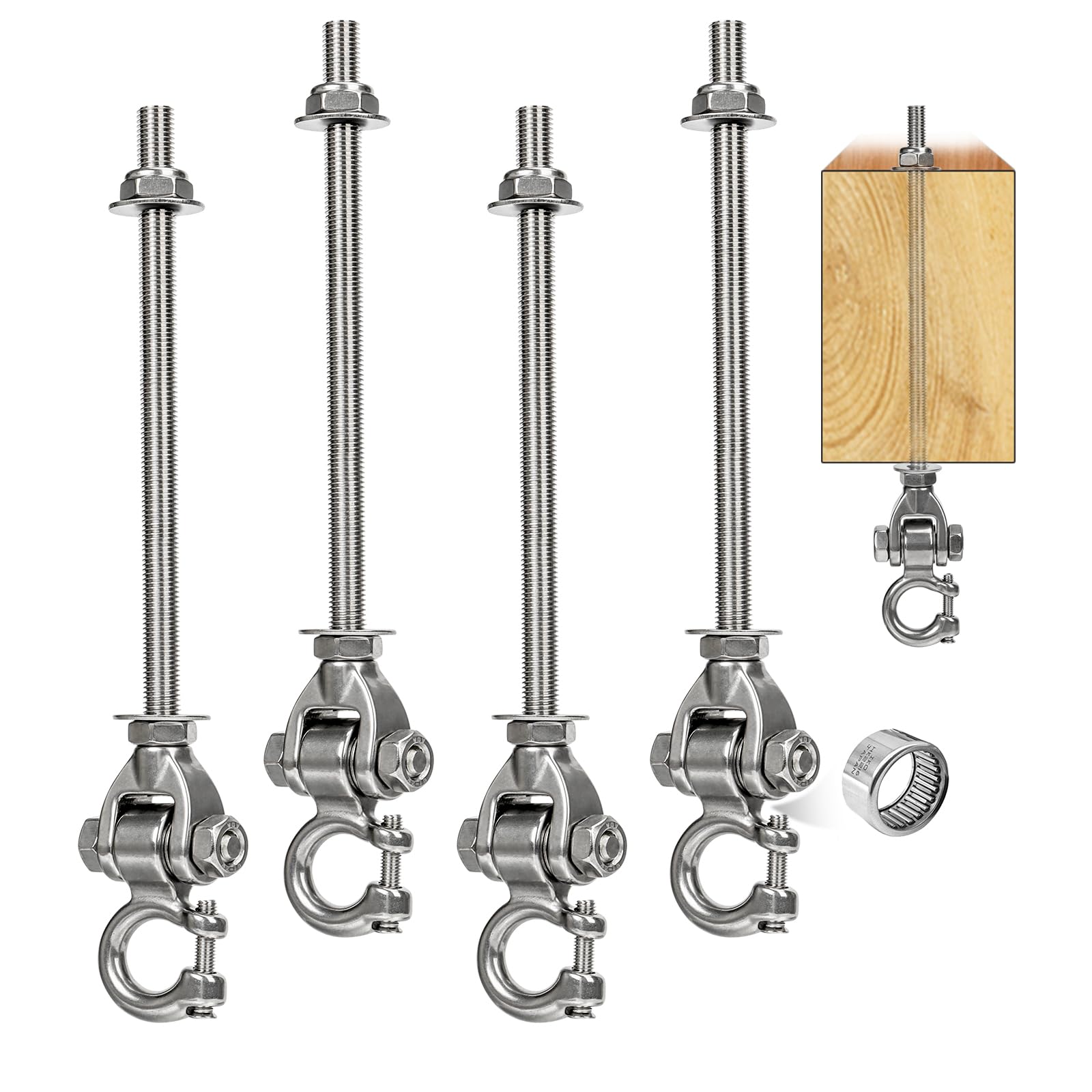 4 ganci per altalena, per travi in legno M10, in acciaio inox, fissaggio con cuscinetto, soffitto in cemento, poltrona sospesa per parco giochi, veranda, altalena, portata 675 kg