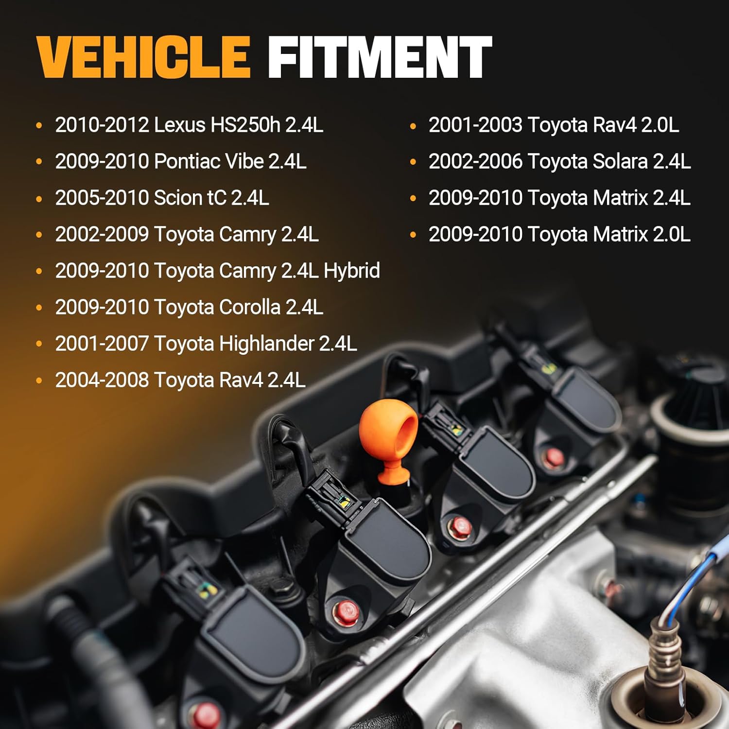 Ignition Coil Pack UF333 and Spark Plug Compatible with 2.4L 2001-2012 Toyota Camry, Corolla, Highlander, Rav4, Solara, Scion tC, Lexus HS250h, Pontiac Vibe - Replaces 90919-02244 C1330