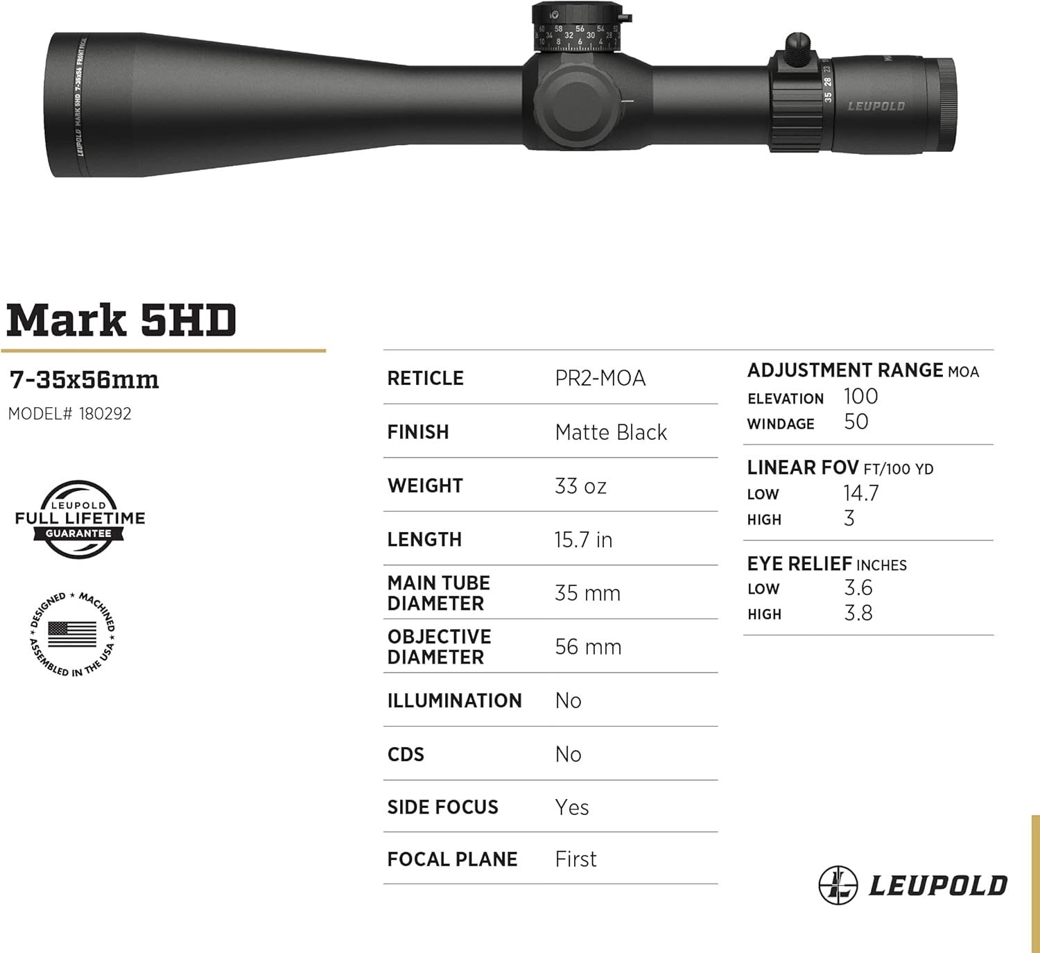 Leupold Mark 5HD 7-35x56 (35mm) FFP Riflescope