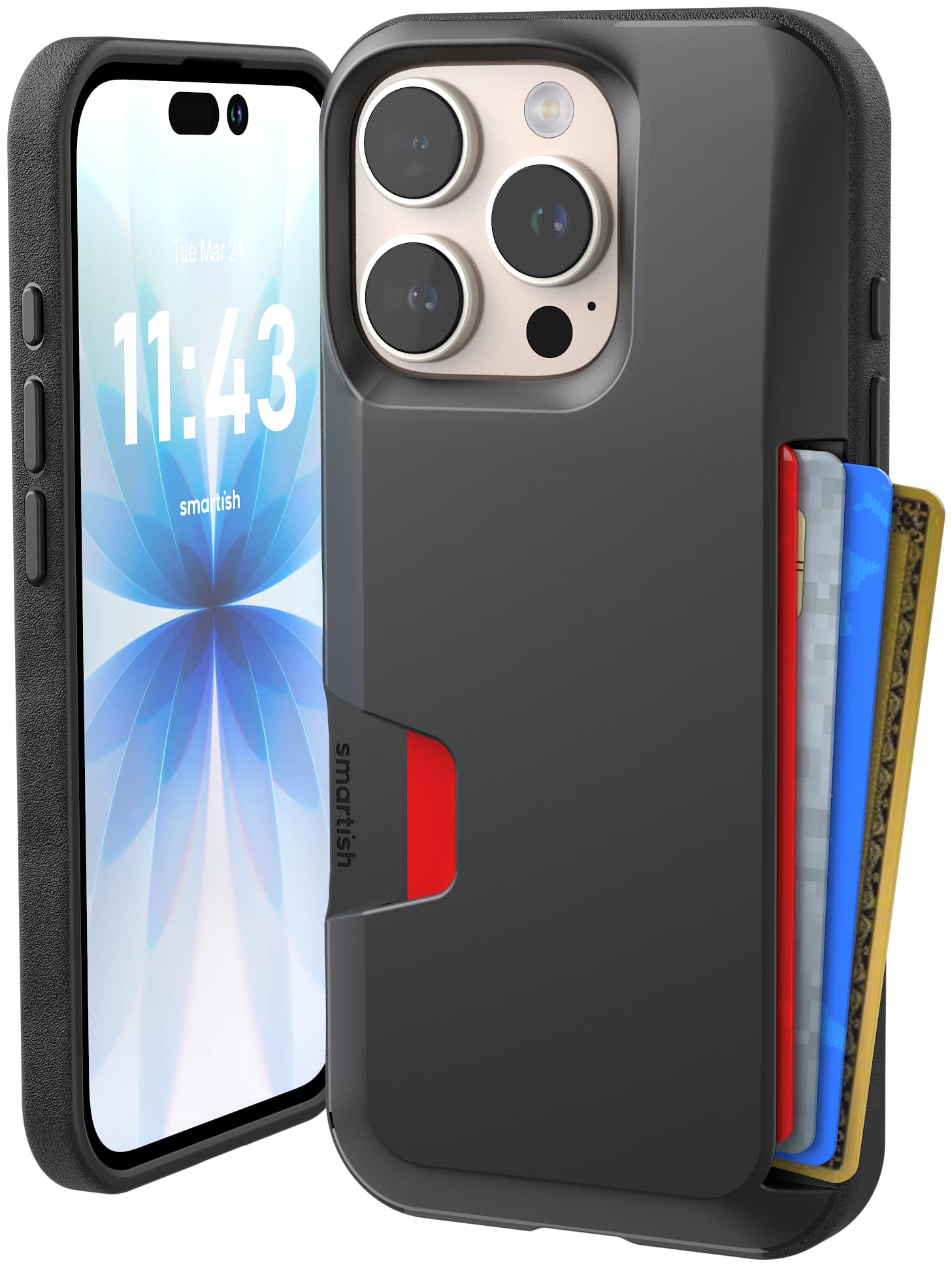 Smartish® iPhone 16 Pro Wallet Case - Wallet Slayer Vol. 1 [Slim + Protective] Credit Card Holder - Drop Tested Hidden Flip Card Slot Cover Compatible with Apple iPhone 16 Pro - Black Tie Affair