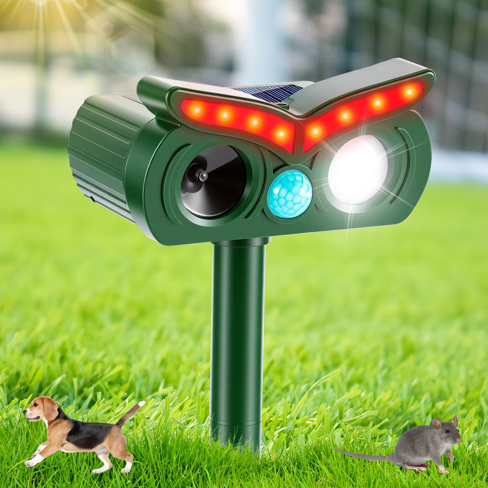 Cat Repellent for Gardens UK, Solar Ultrasonic Animal Repeller, Fox Deterrents for Gardens with PIR Motion Sensor, IPX4 Waterproof, 10m Range for Repelling cats, Foxes, Squirrels, Birds-3