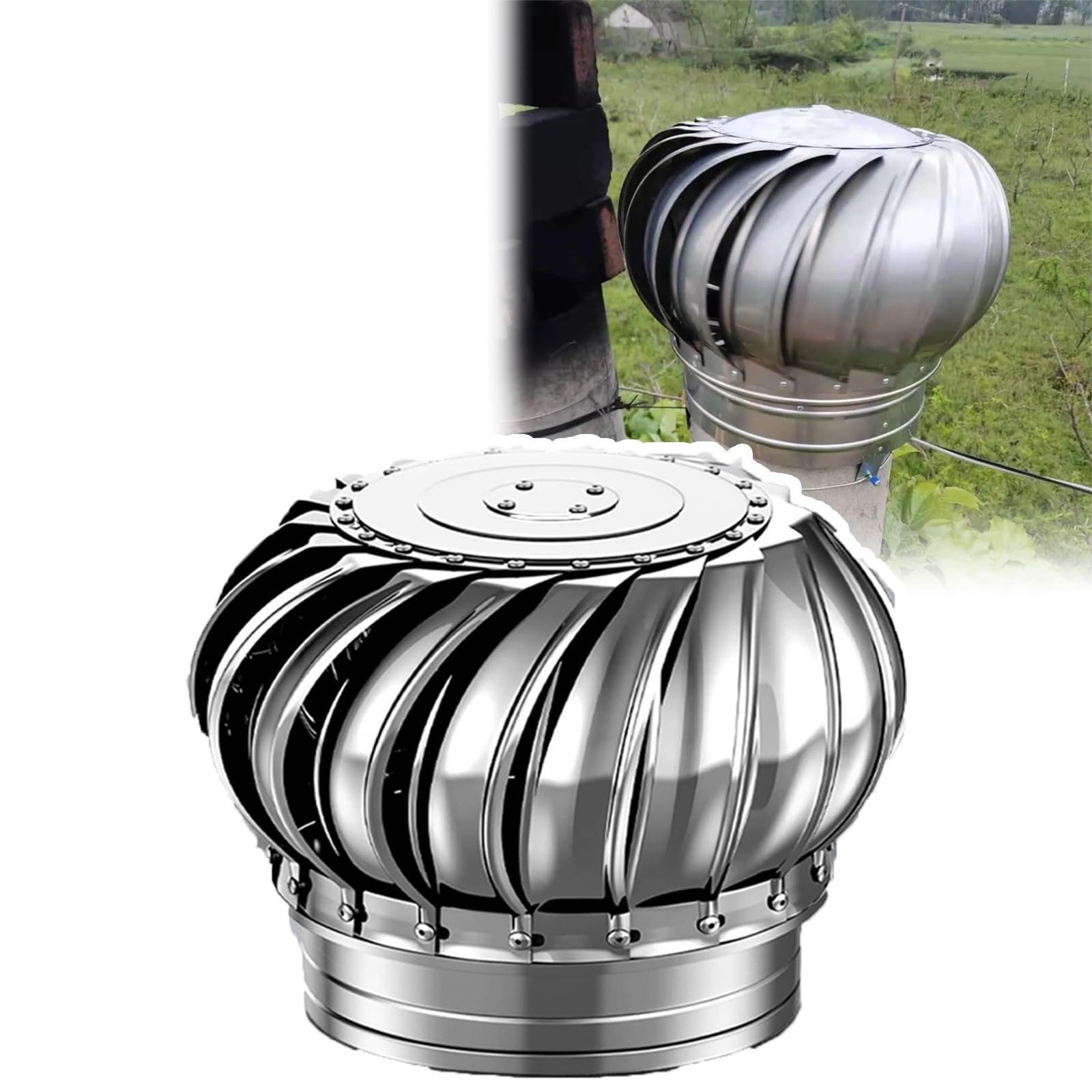 SDCFFC 1200mm/47in, 304 320 Stainless Steel Roof Ventilator, Vent Cap Automatic Rotation by Wind/air Flow, for House, Factory, Attic, Farm