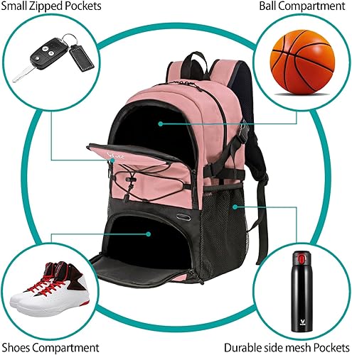 Vista 22 de WOLT - Mochila de baloncesto grande con soporte separado para pelotas y compartimento para zapatos, para baloncesto, fútbol, gimnasio Camuflaje