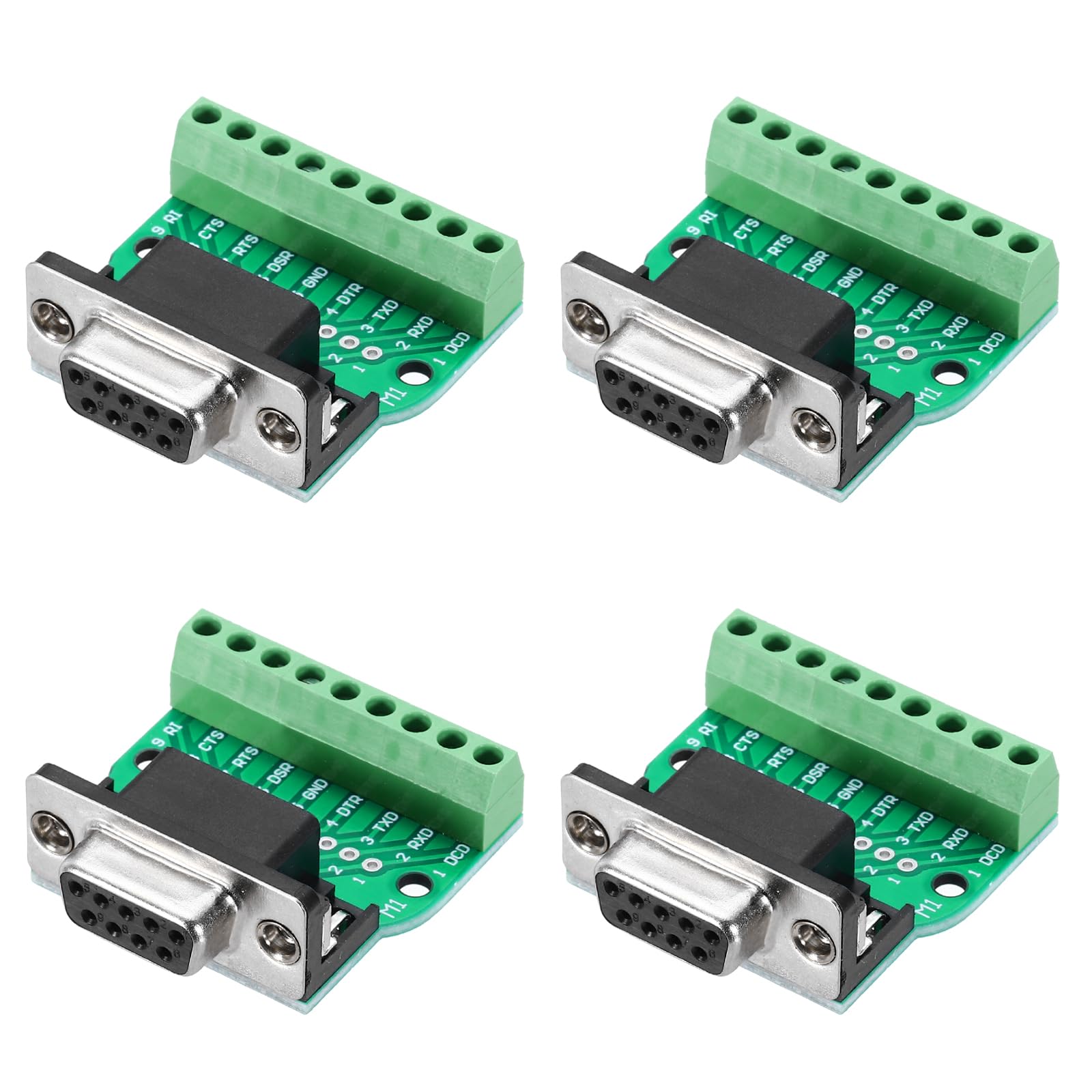 MECCANIXITY DB9 Breakout Connector/RS232 Serial 9 Pin Connector Female Socket 9-pin 2-Row Female Solderless Serial Port Terminal Breakout for Mechanical Equipment CNC Computers Pack of 4