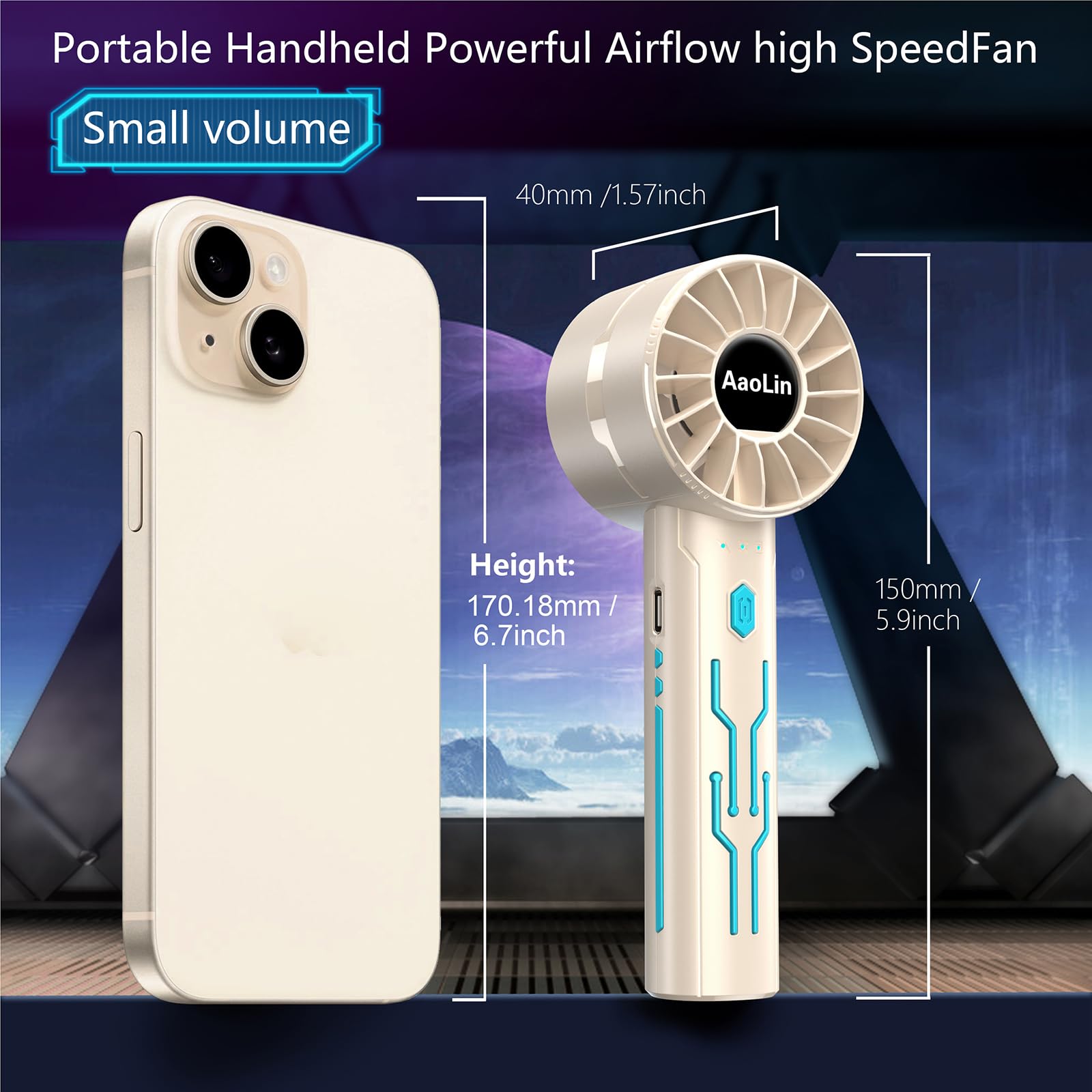 Confezione da 2 mini ventilatori portatili (motore ad alta velocità da 7000 giri/min, durata della batteria 4-16 ore), ricaricabili tramite USB, 4 velocità, potente vento per estate/vacanze/viaggi,