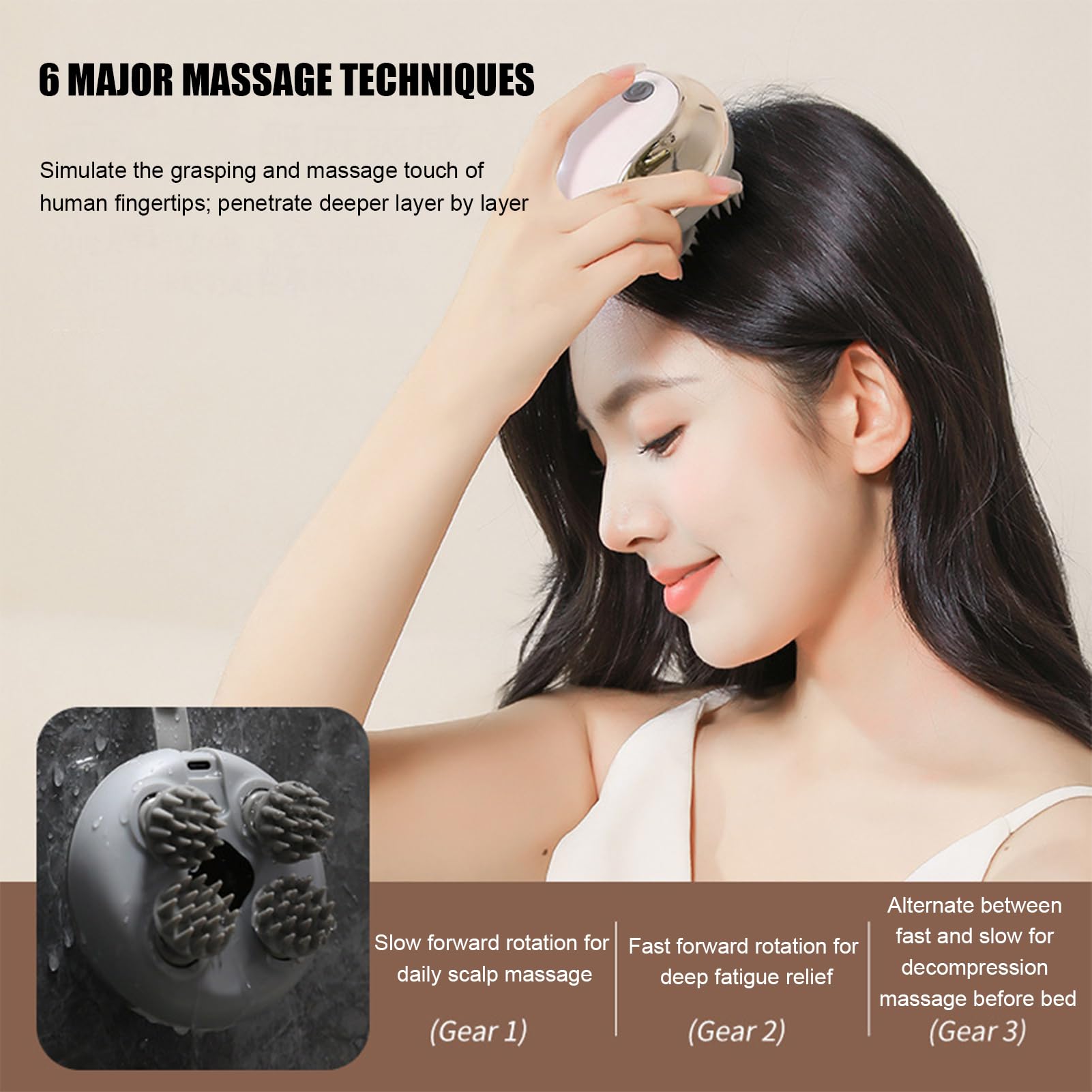 Masajeador Eléctrico de Cuero Cabelludo Herramienta de Masaje Capilar | Masajeador eléctrico inalámbrico de cabeza y cabello para Mujer, Amiga, Hogar, Viaje, Trabajo, Oficina, Spas