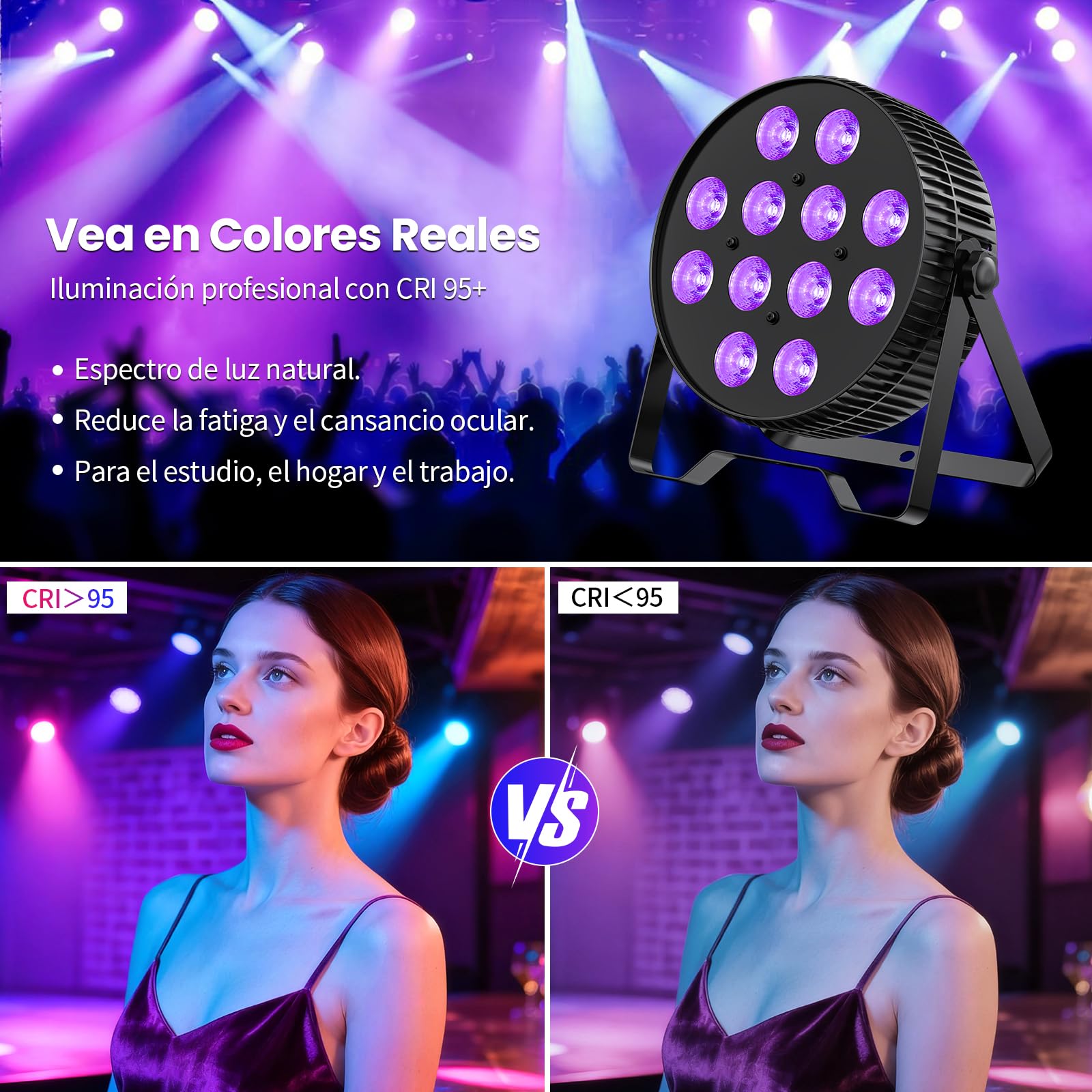 BETOPPER Focos Par LED 12x18W, Luces Escénicas RGB+Lima+Ámbar+UV 6-en-1 con Efecto Wash/Strobe, DMX512/Activación por Sonido, para DJ, Fiestas, Conciertos, Bares (4 Unid.)