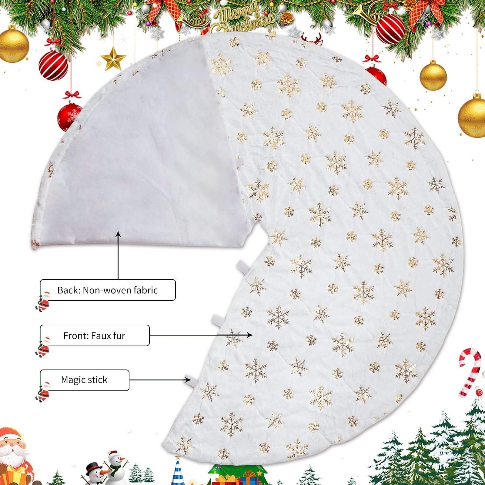 Spódnica Pod Choinkę Spódnica Choinkowa Złoty Cekinowy Wzór Płatka Śniegu Dekoracja Świąteczna W Pomieszczeniu Mata Pod Choinkę(36 inches)