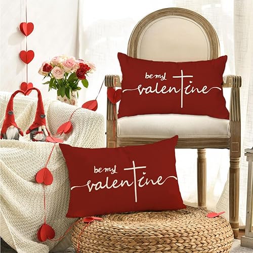 Miniatura 4 de RABUSOFA Fundas de almohada rojas para decoración del día de San Valentín de 12 x 20 pulgadas, almohadas decorativas de terciopelo de San Valentín,