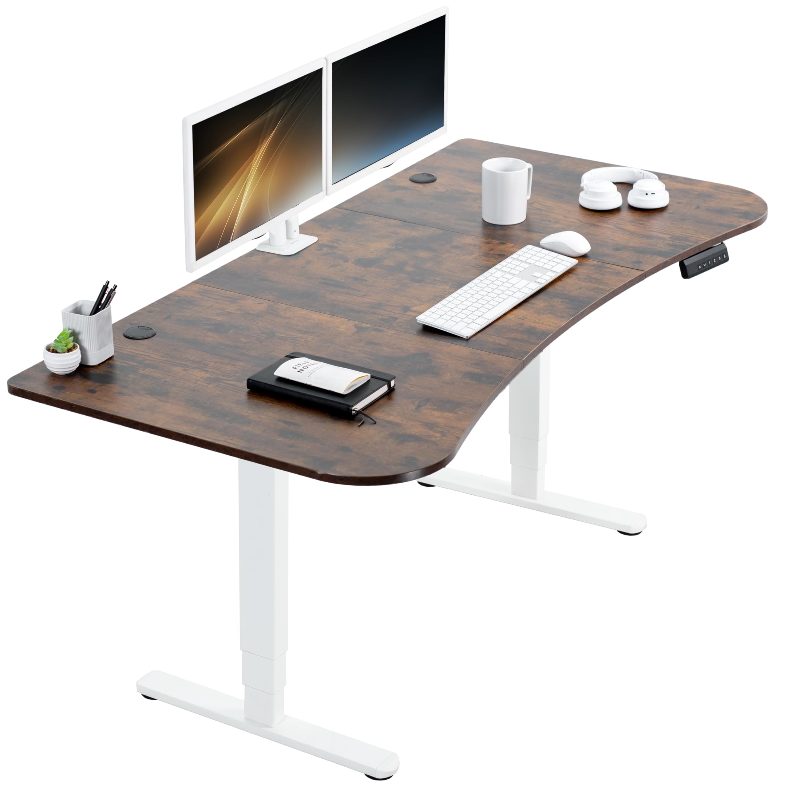 VIVO Electric 63 x 32 in Dual Motor Rustic Standing Desk, Memory Height Adjustment, 2B Series, Vintage Brown Top White Frame, DESK-KIT-2W1N