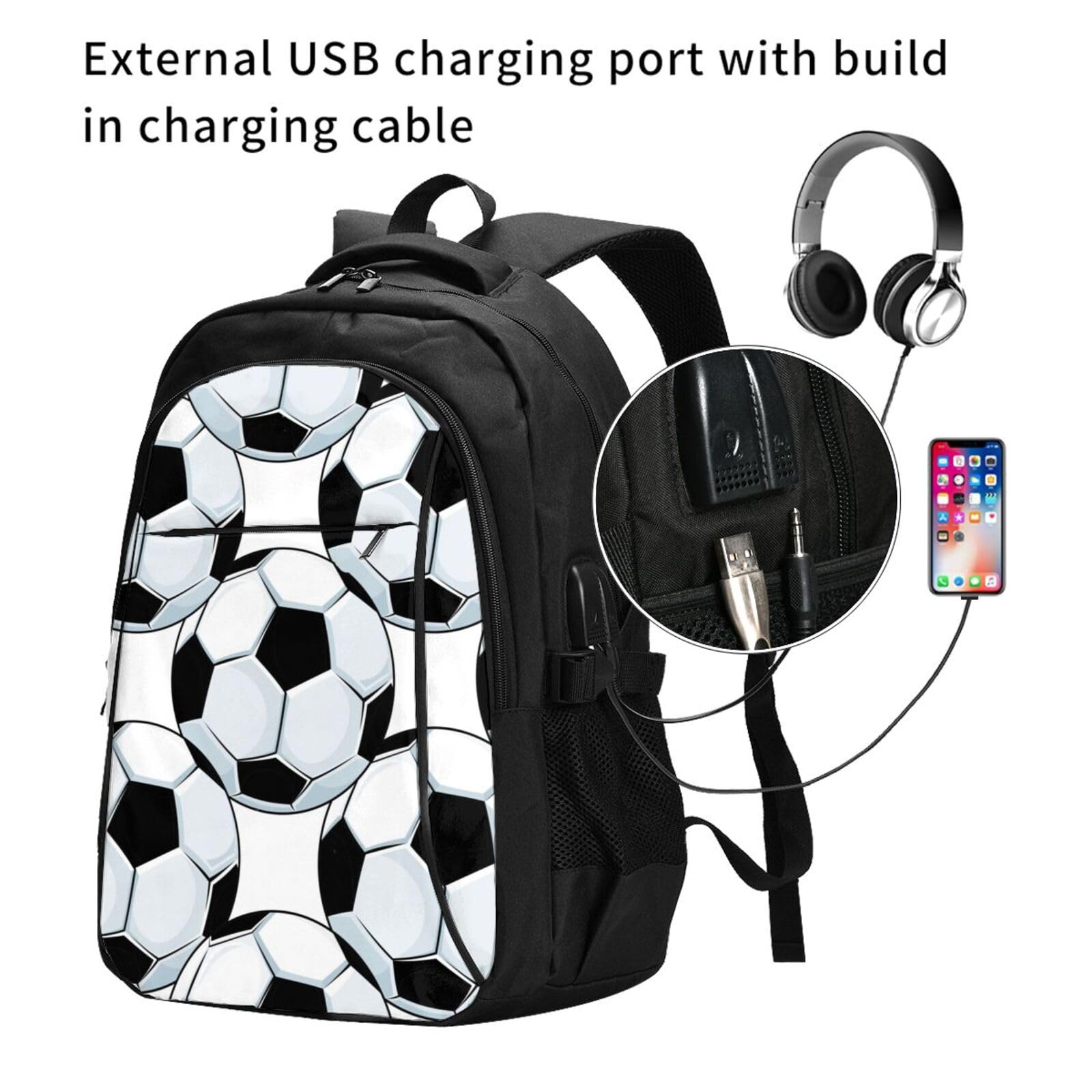 InOmak Palloni da calcio Sport, Zaino da viaggio casual per laptop con porta di ricarica USB per uomo e donna