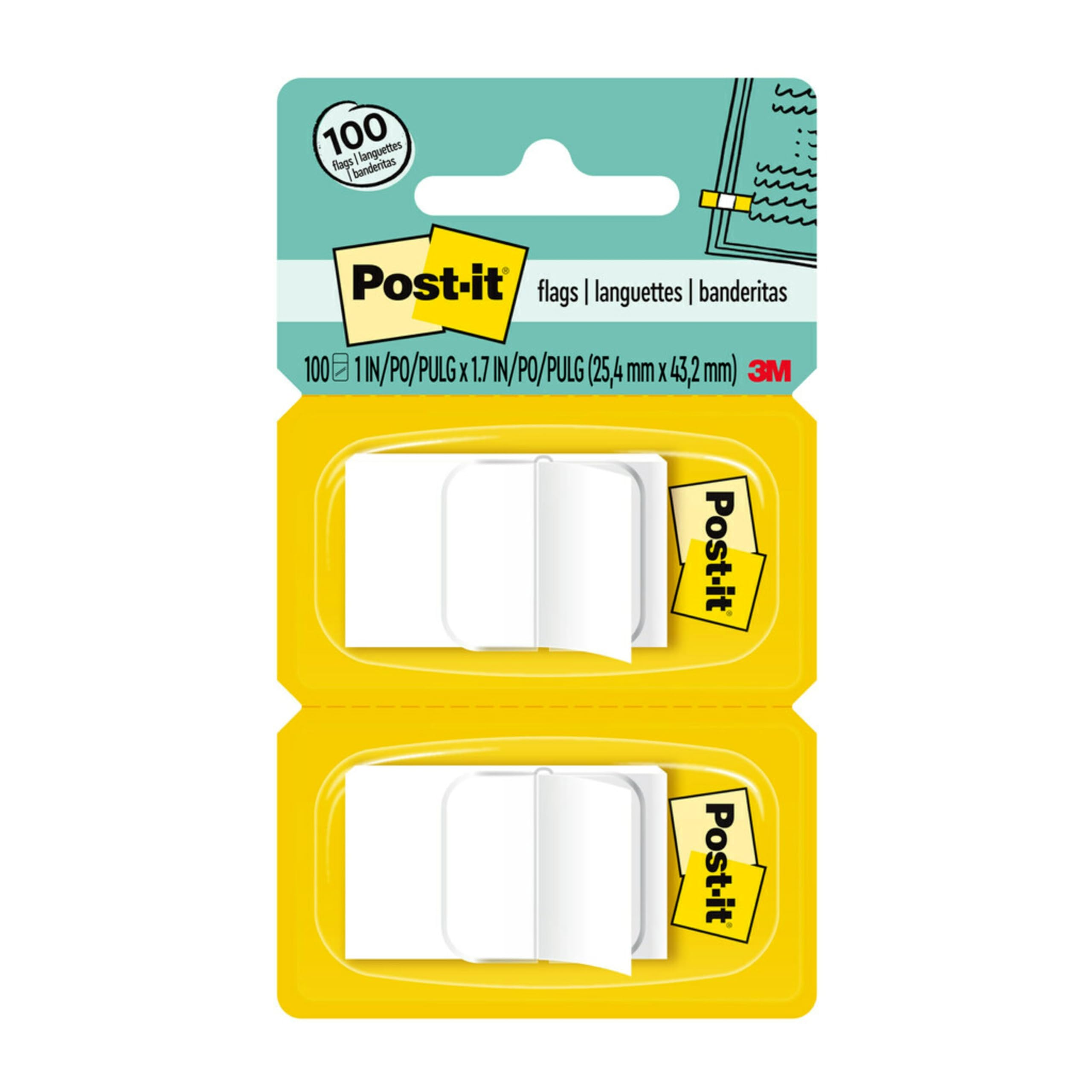 Post-itFlags, 50/Dispenser, 2 Dispensers/Pack, 1 in Wide, White (680-WE2)