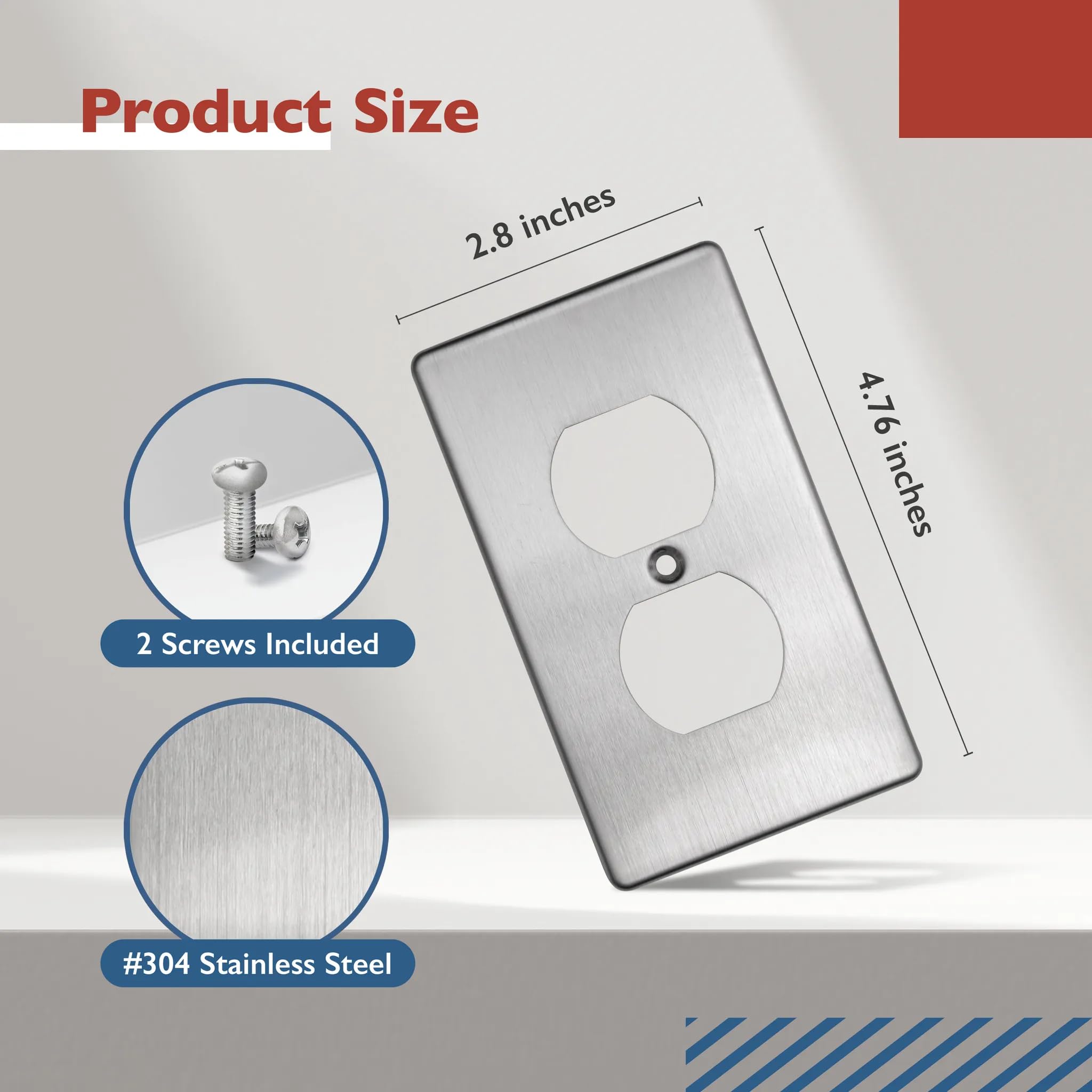DICAS 2-Pack #304 Stainless Steel Switch Wall Plates Cover, Duplex Receptacle Metal Electrical Outlet Cover, For Garage Workshop Home Decor, Standard Size 1 Gang 4.76