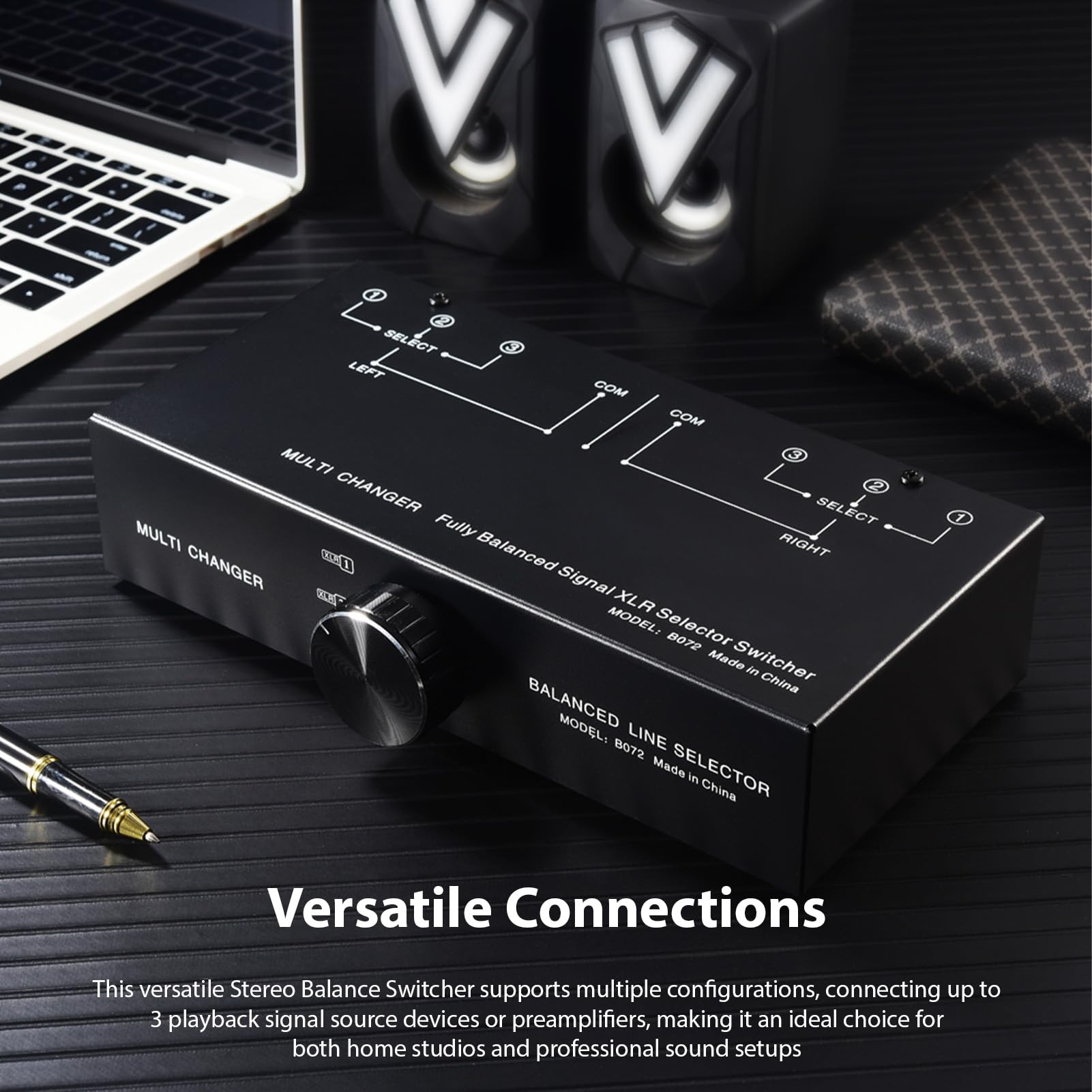 Audio Switcher Balanceado Selector de Señal Caja con Alta Precisión Rotación Perilla para Home Studio y Configuración Sonido Profesional