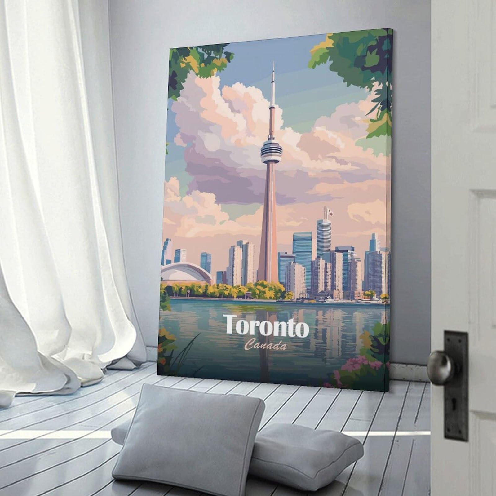 Junmoney Canvas Wall Decor Toronto Skyline, 20x30inch(50x75cm), for Bedroom Decor, Cosy Corners Or Studios, Decorative Wall Art for Cosy Rooms