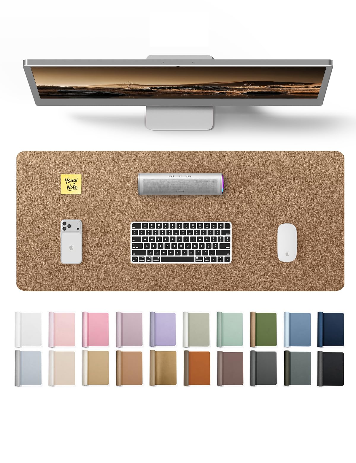 YSAGi Shiny Bronze Leather Desk Protector Pad (23.6" x 13.8") | Protects Your Desk Surface - main product image