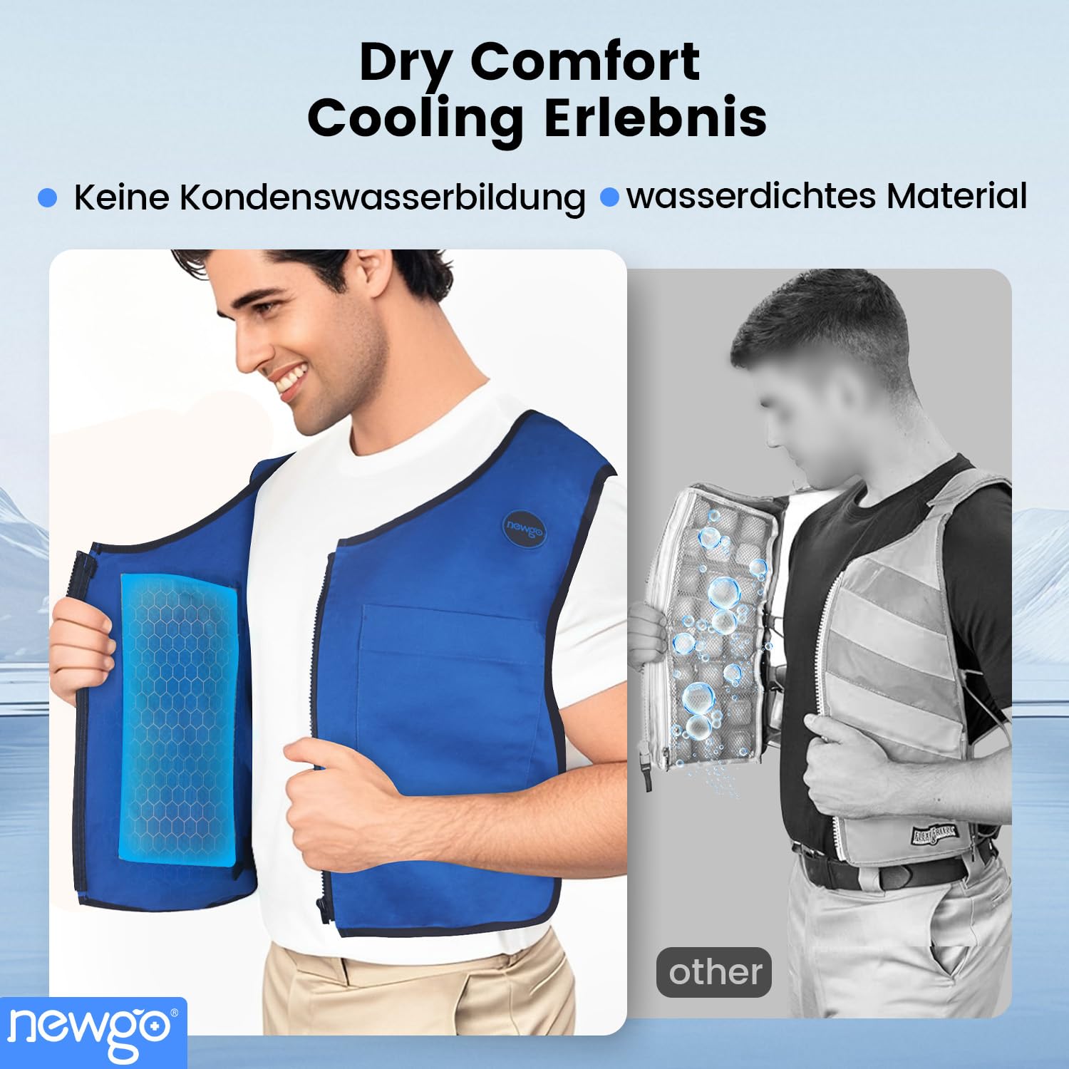 NEWGO Ice Vest, Schnell abkühlen im heißen Sommer, Verstellbare Kühlweste Herren im Sommer, Sofort Kühlende Draussen Damen Arbeitskleidung mit Tasche, Wärmeableitung Cooling Kühlweste für Menschen