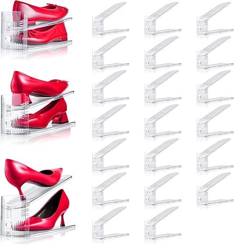 Paquete de 20 ranuras para zapatos organizador para armario, soporte ajustable para zapatos, ahorrador de espacio de zapatos de doble capa para