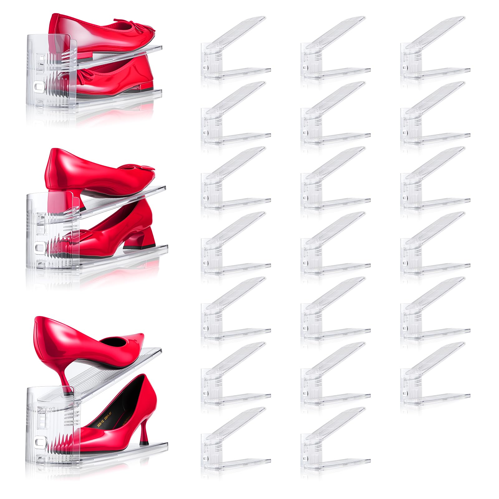 Photo 1 of TOOKNIN 20PACK Shoe Slots Organizer for Closet,Adjustable Shoe Rack Holder Shoe Space Savers Double Layer Stack Shoe Racks for Closet Organization(Transparent)