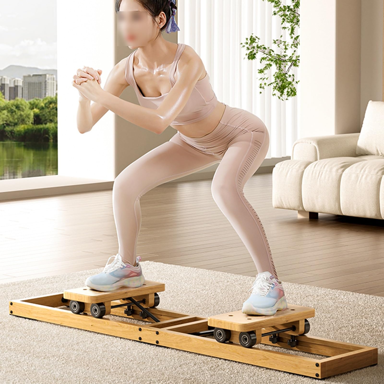 ToeWoe Esercitatore per L'interno Coscia Pieghevole Simulatore di Sci in Legno Maestro della Coscia Recupero del Pavimento Pelvico per Donne per L'allenamento in Palestra