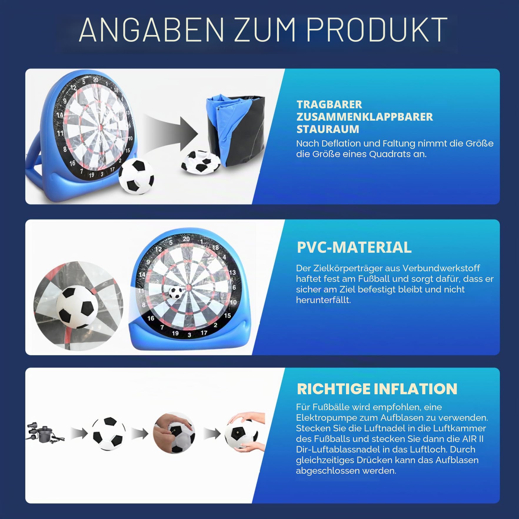 Fußball-Darts, riesiges aufblasbares Fußball-Dartbrett mit klebrigen Bällen, aufblasbar, tragbares Outdoor-Hofspiel für Garten, Strand, Partyspaß