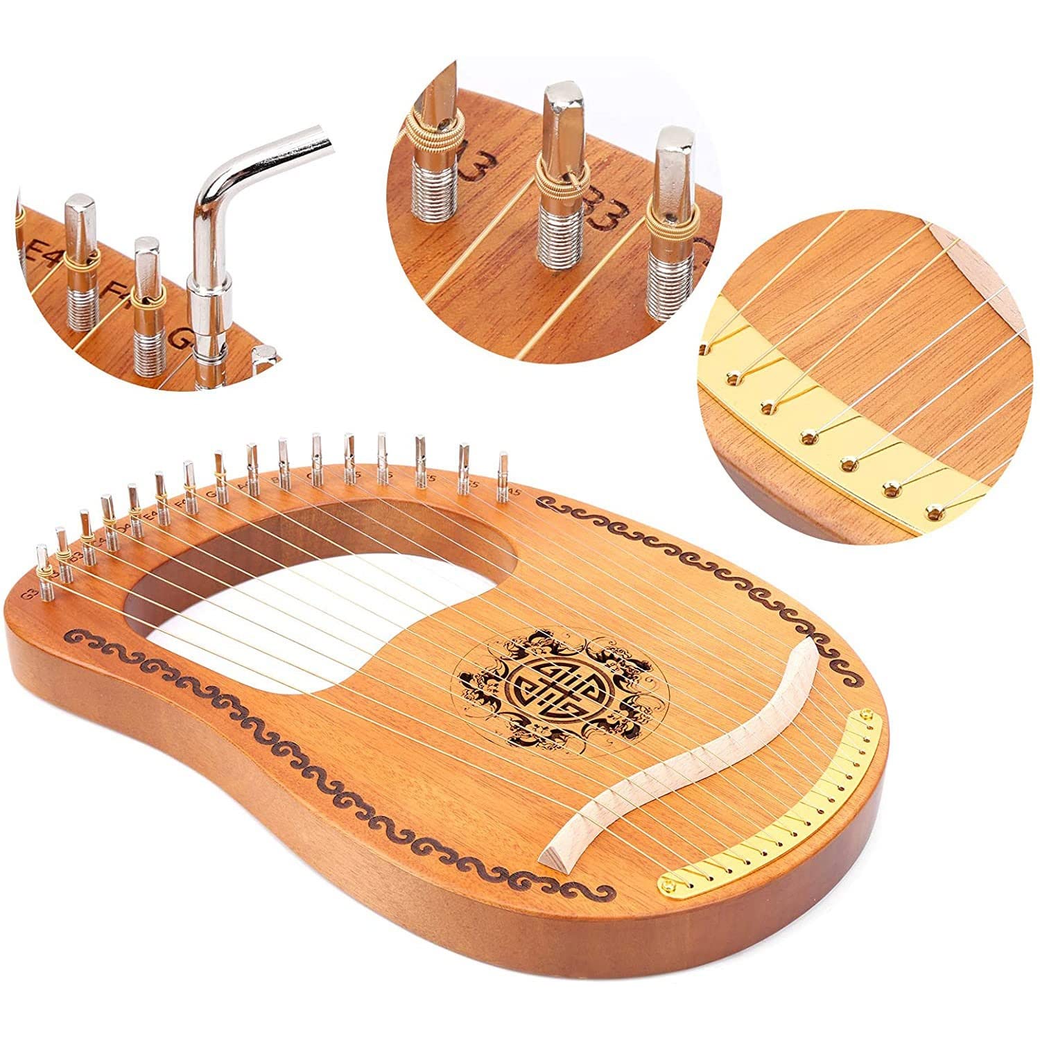 Lira Strumento Musicale，Arpa Piccola Portatile ，16 Corde Stringhe Di Metallo Lyre Harp In Di Mogano ，Per Gli Amanti Della Musica Principianti Bambini Adulti