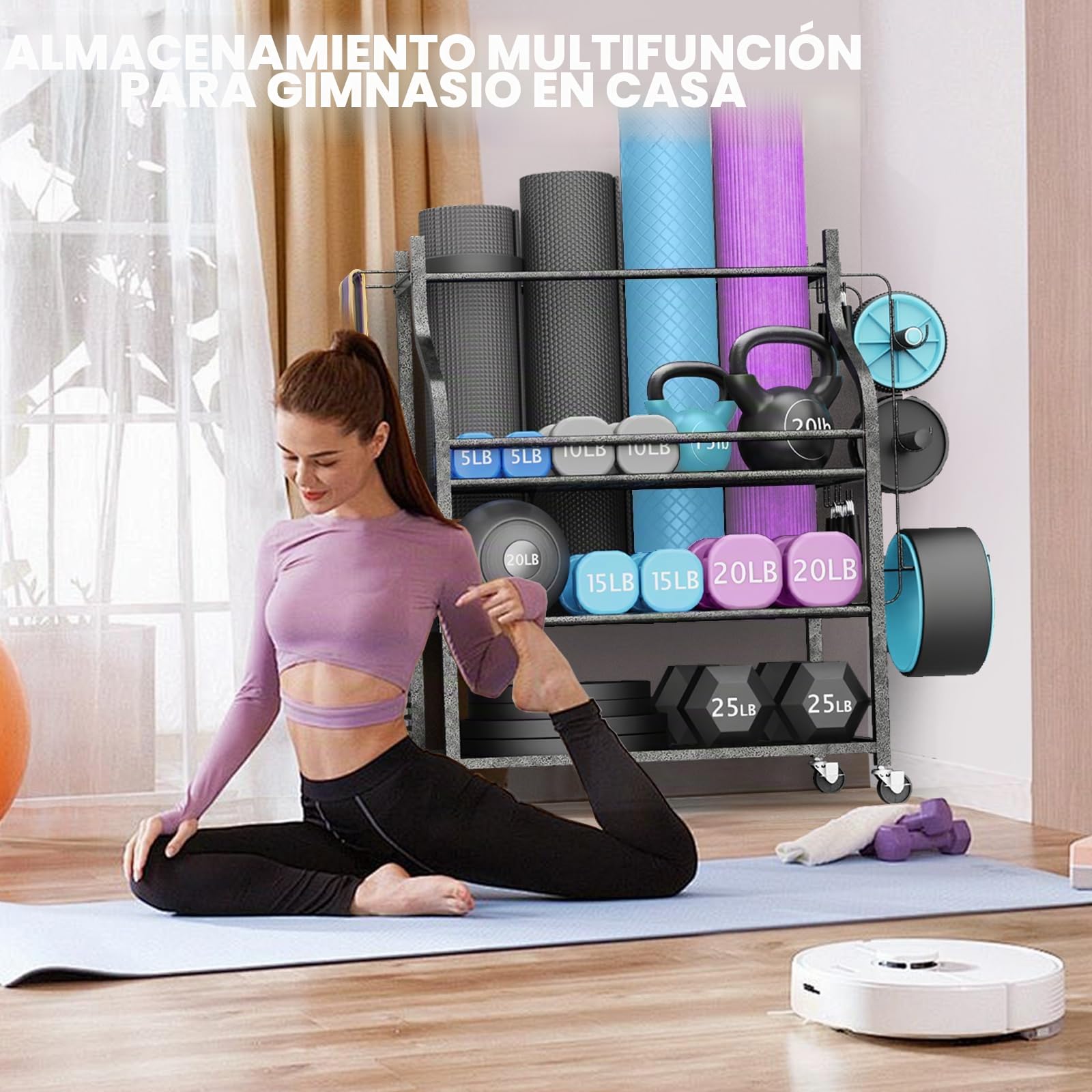 soporte para mancuernas y pesas rusas, entrenamiento de fuerza, capacidad de carga de 204 kg, soporte de disco ajustable, esterillas de yoga