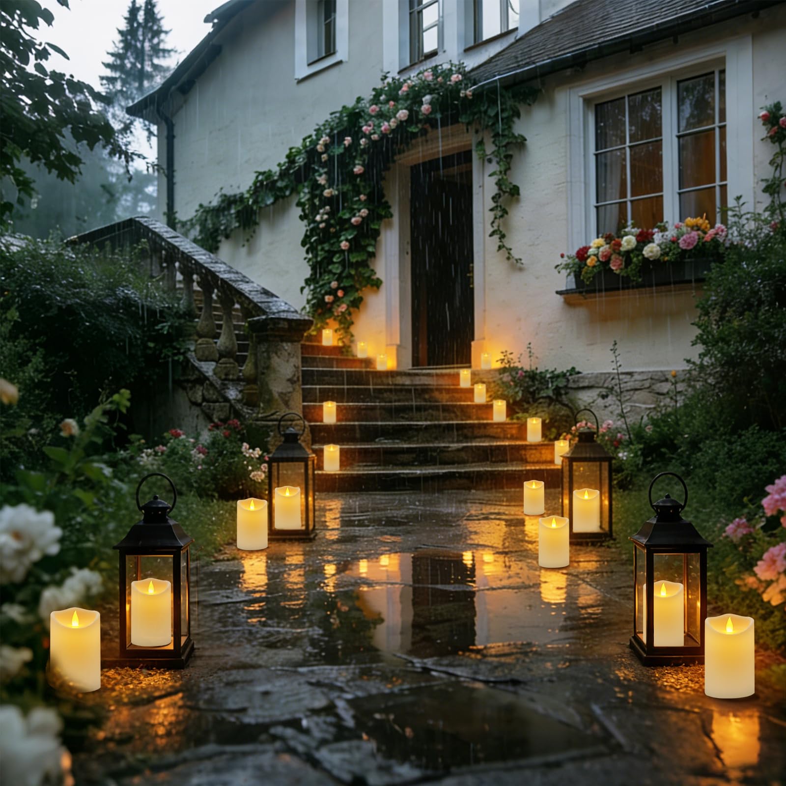 Velas sin llama de 10 cm, 12,7 cm y 15,2 cm, pilares parpadeantes para interiores y exteriores, funcionan con pilas, incluye temporizador remoto de 10 teclas, más de 400 horas por 2 pilas AA (vela